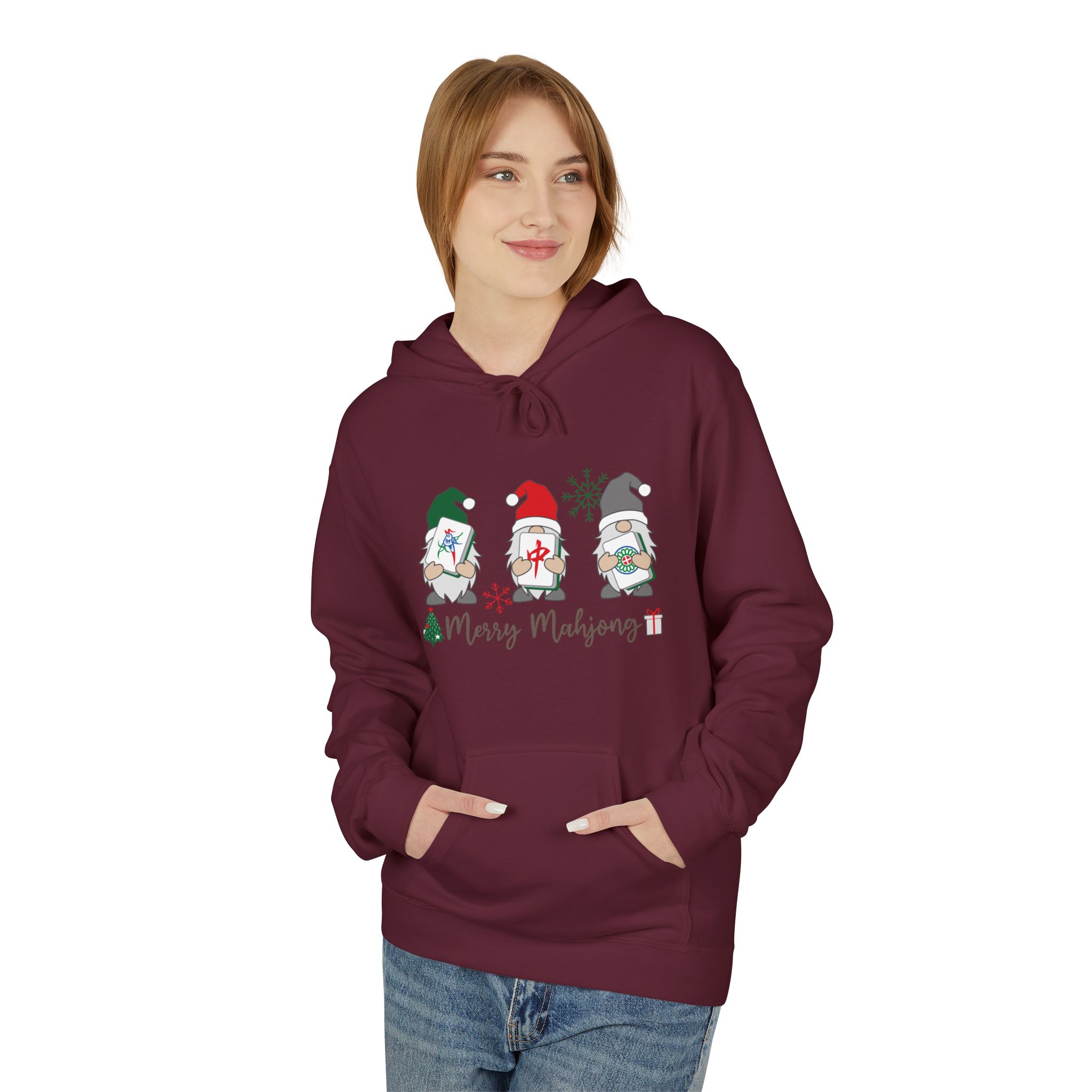 Merry Mahjong Santa Hoodie | Cute Holiday Gnome Christmas Pullover - Image 37