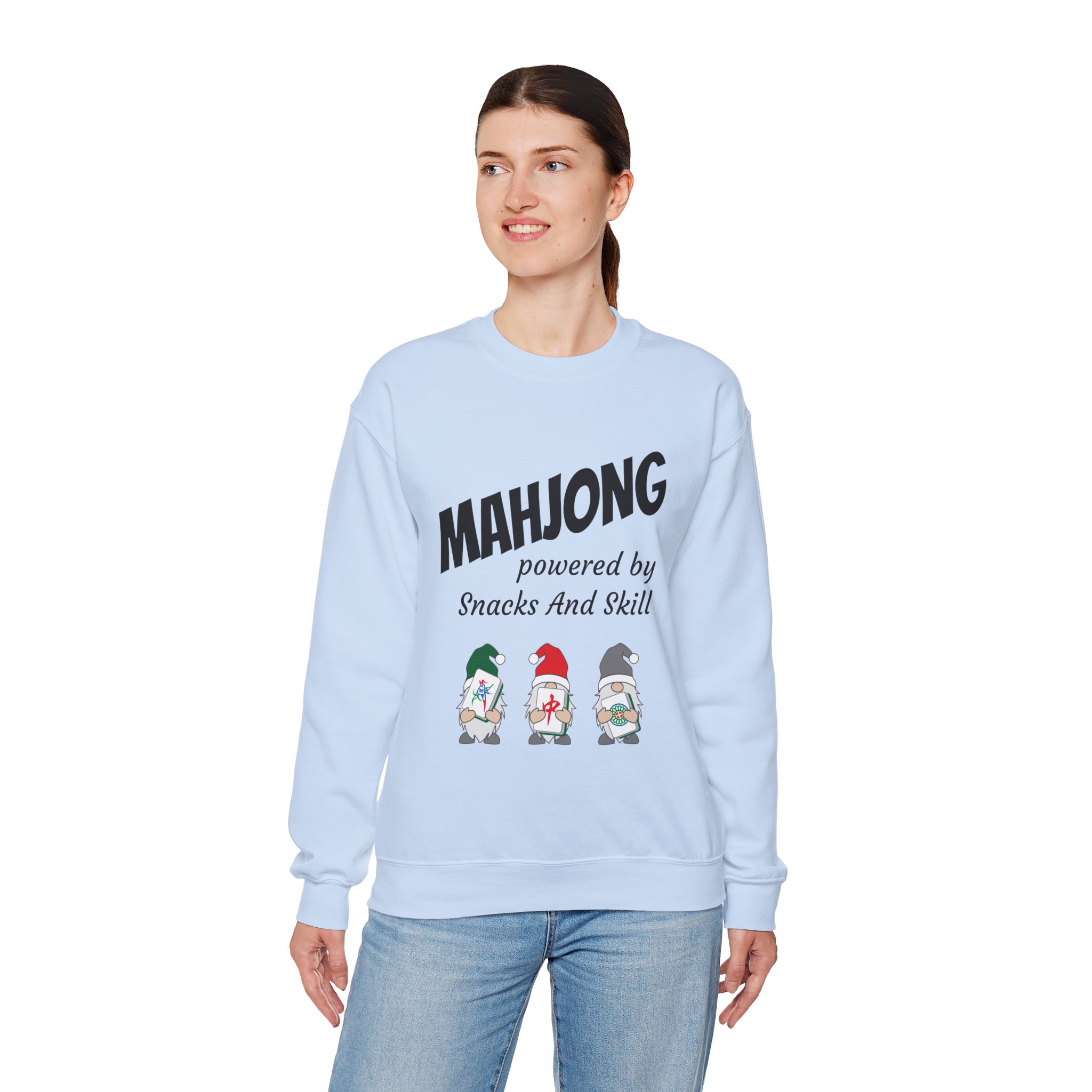 Mahjong Crewneck Sweatshirt | “Powered by Snacks and Skill” + Mahjong Baby Logo (Unisex) - Image 80