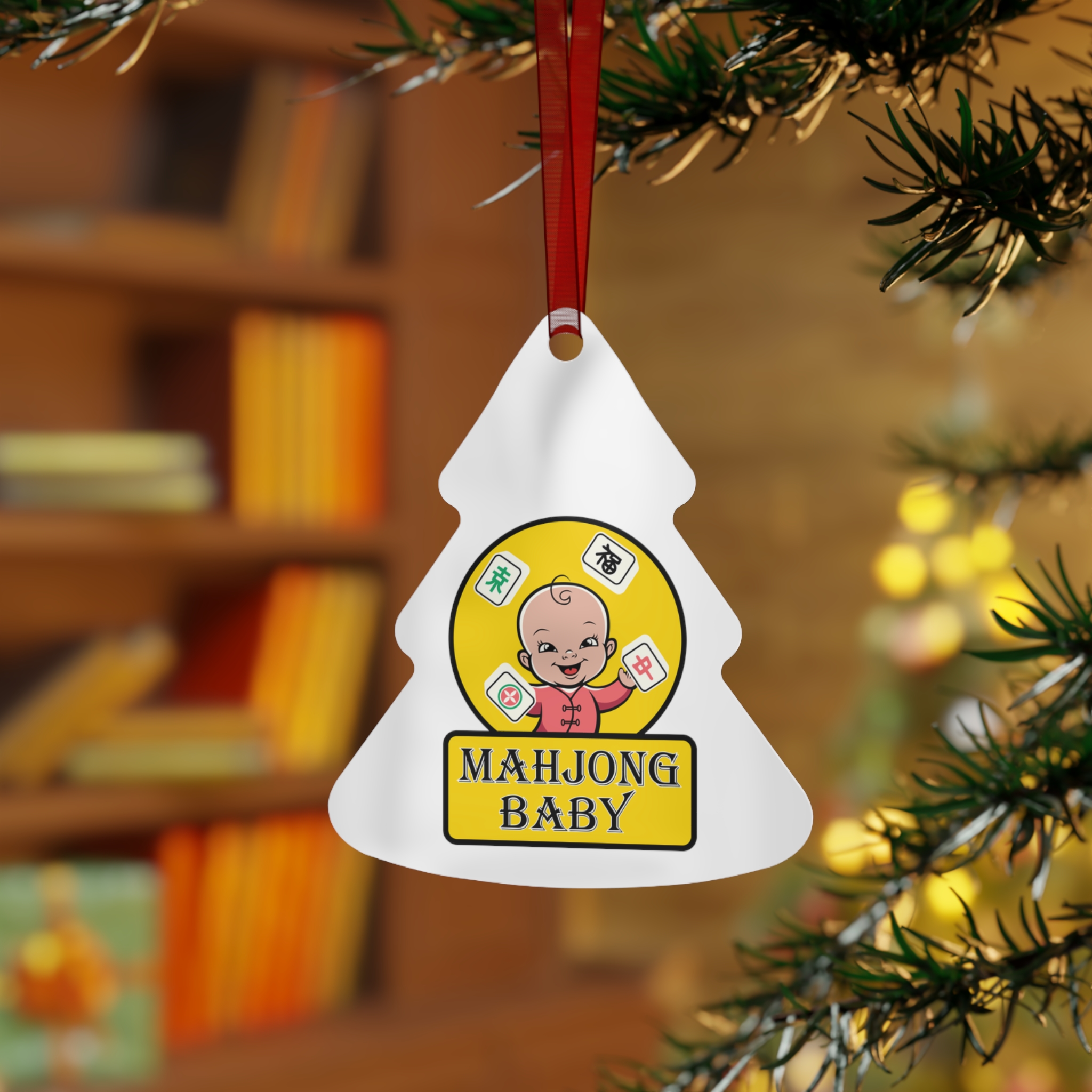 Mahjong Baby Metal Ornament | Yellow Original Holiday Decoration (Bell, Tree, Round, Oval) - Image 16