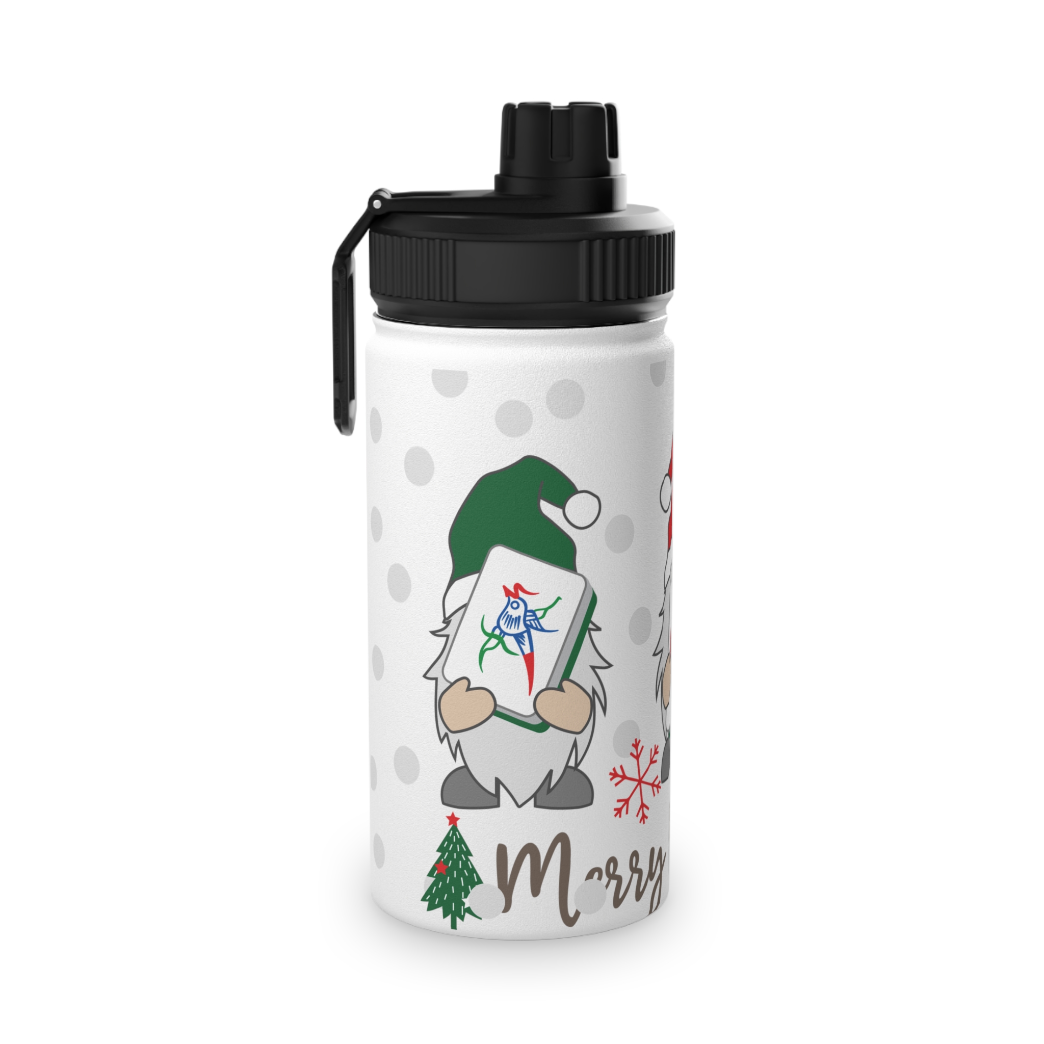 Merry Mahjong Stainless Steel Water Bottle | Holiday Gnome Sports Bottle - Image 3