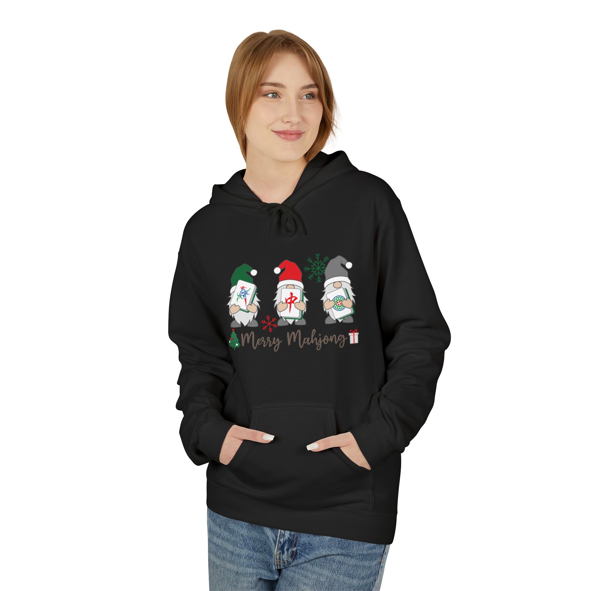 Merry Mahjong Santa Hoodie | Cute Holiday Gnome Christmas Pullover - Image 15