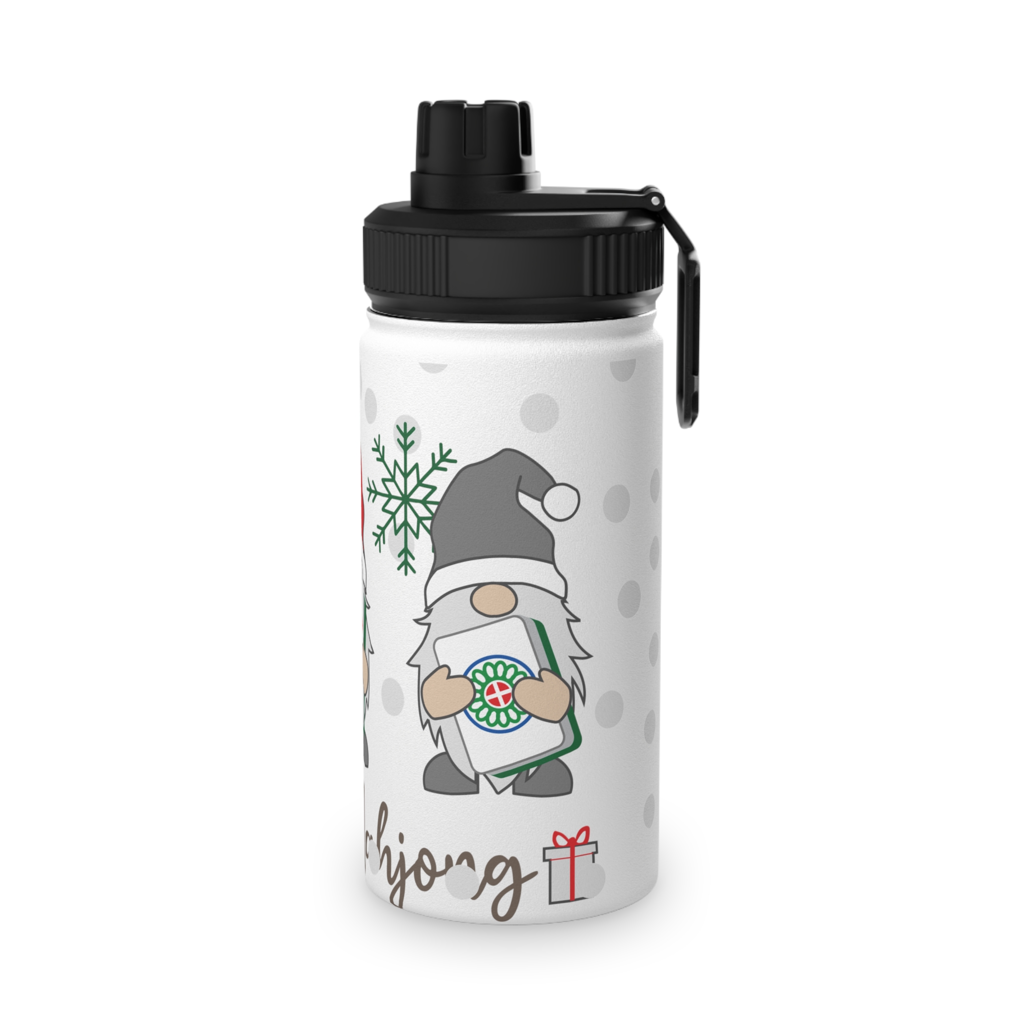 Merry Mahjong Stainless Steel Water Bottle | Holiday Gnome Sports Bottle - Image 4