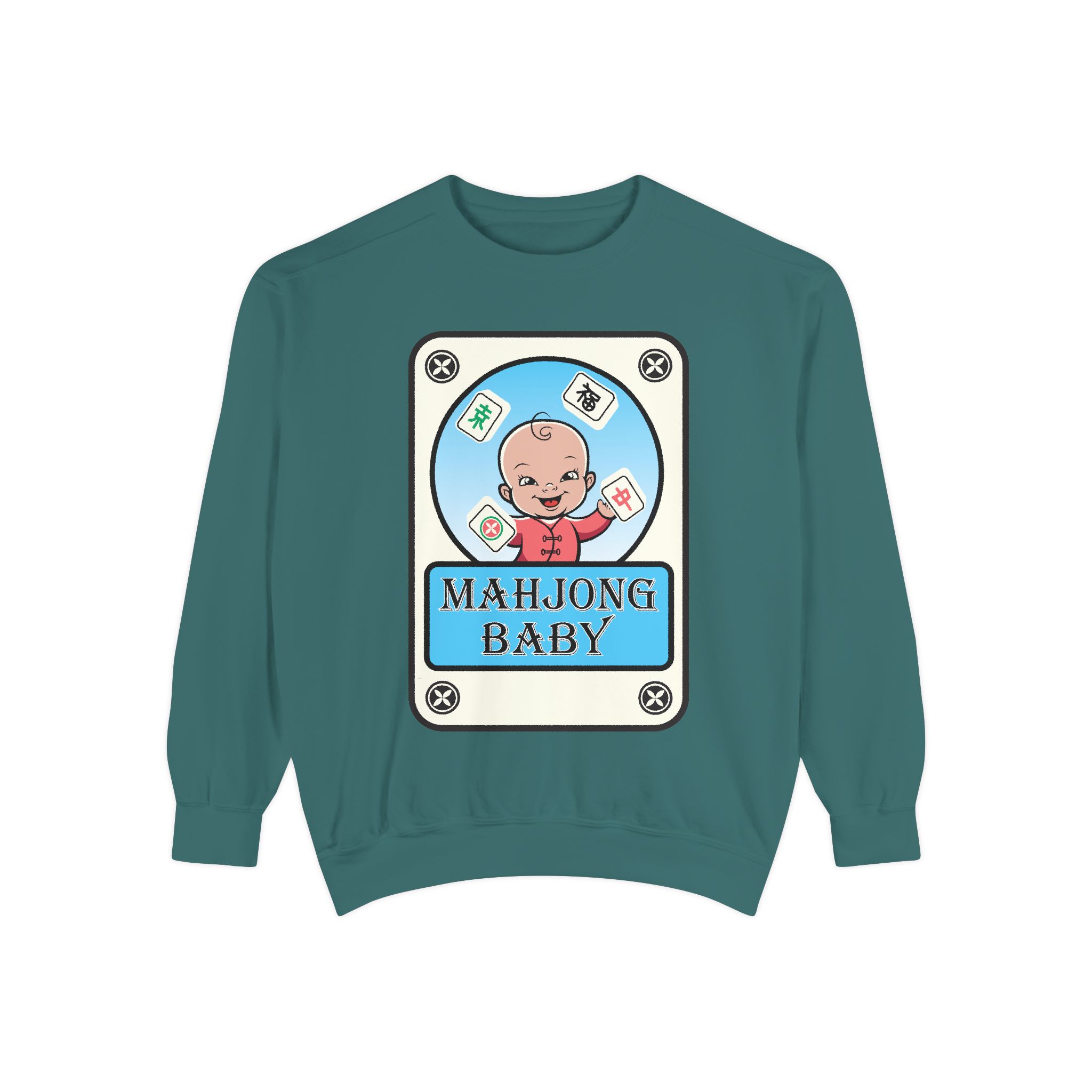 Mahjong Baby Sweatshirt | Unisex Garment-Dyed Crewneck in Baby Blue - Image 29