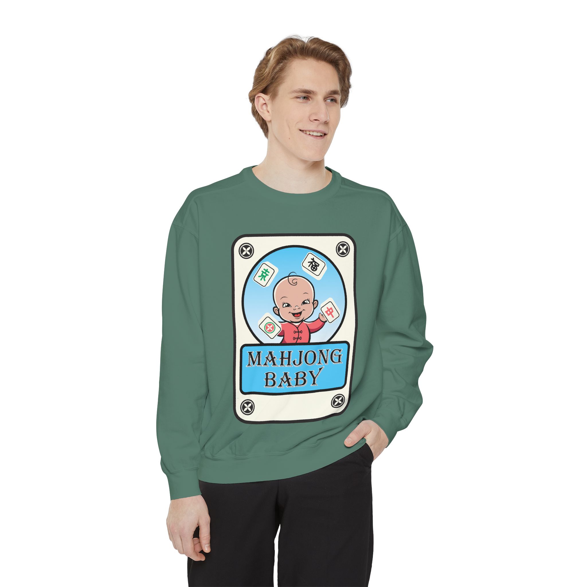 Mahjong Baby Sweatshirt | Unisex Garment-Dyed Crewneck in Baby Blue - Image 27