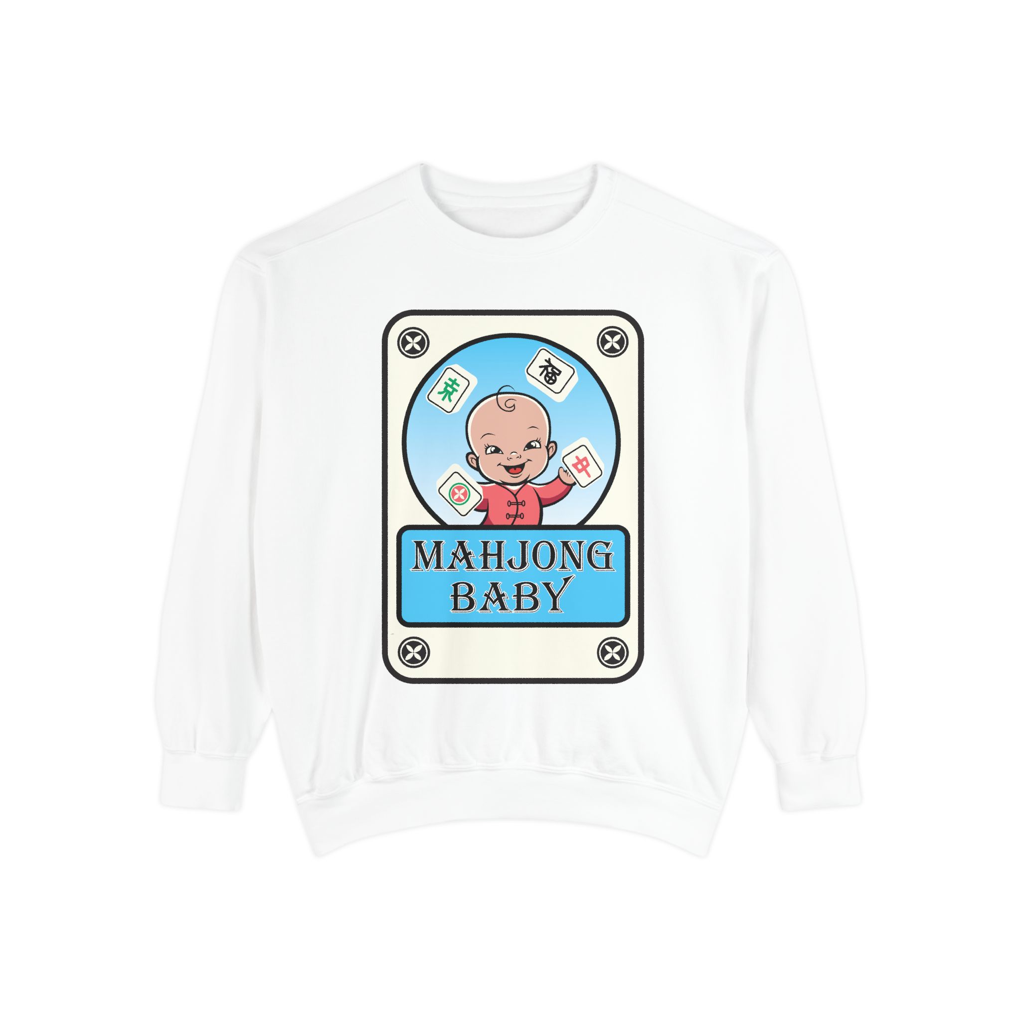 Mahjong Baby Sweatshirt | Unisex Garment-Dyed Crewneck in Baby Blue - Image 2