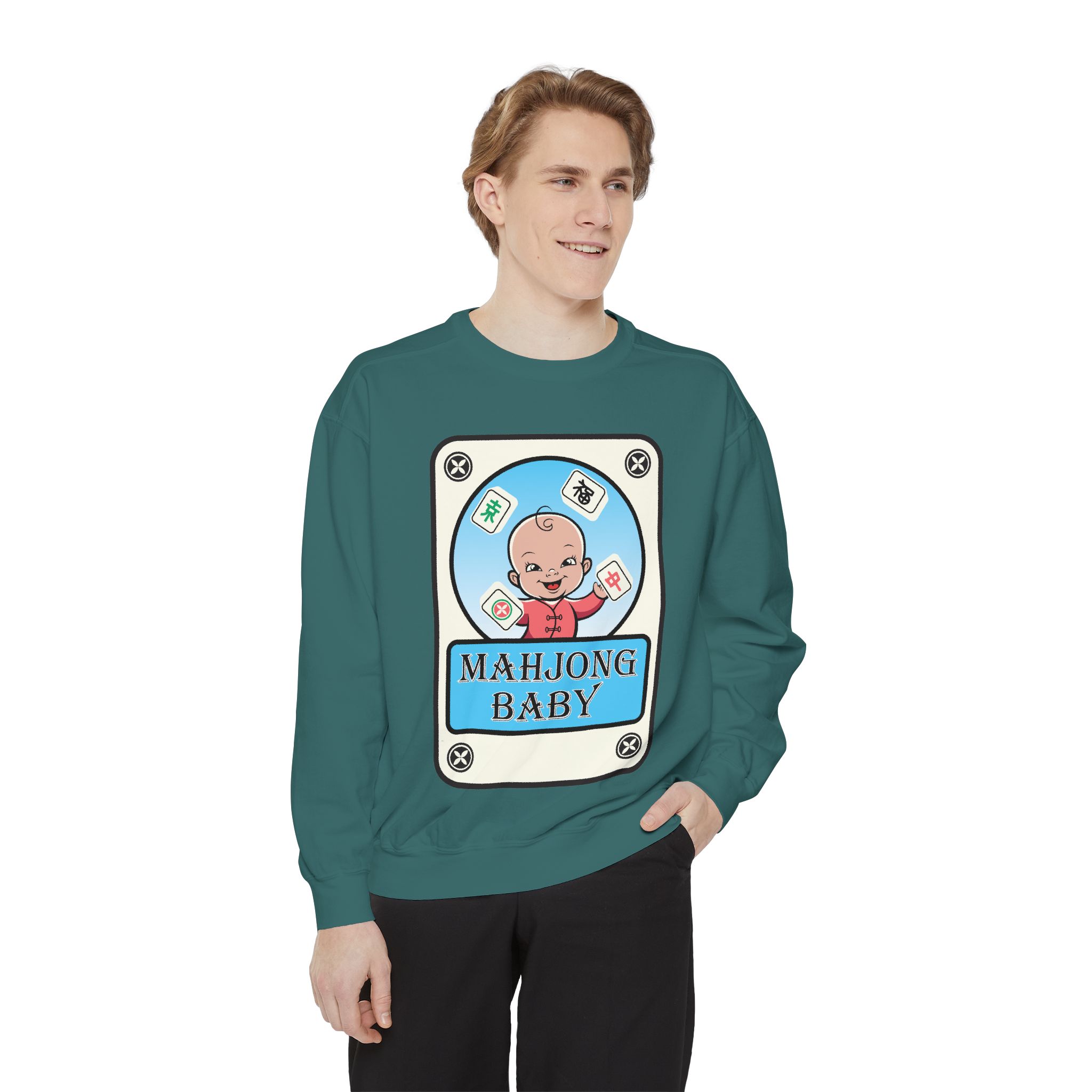 Mahjong Baby Sweatshirt | Unisex Garment-Dyed Crewneck in Baby Blue - Image 31