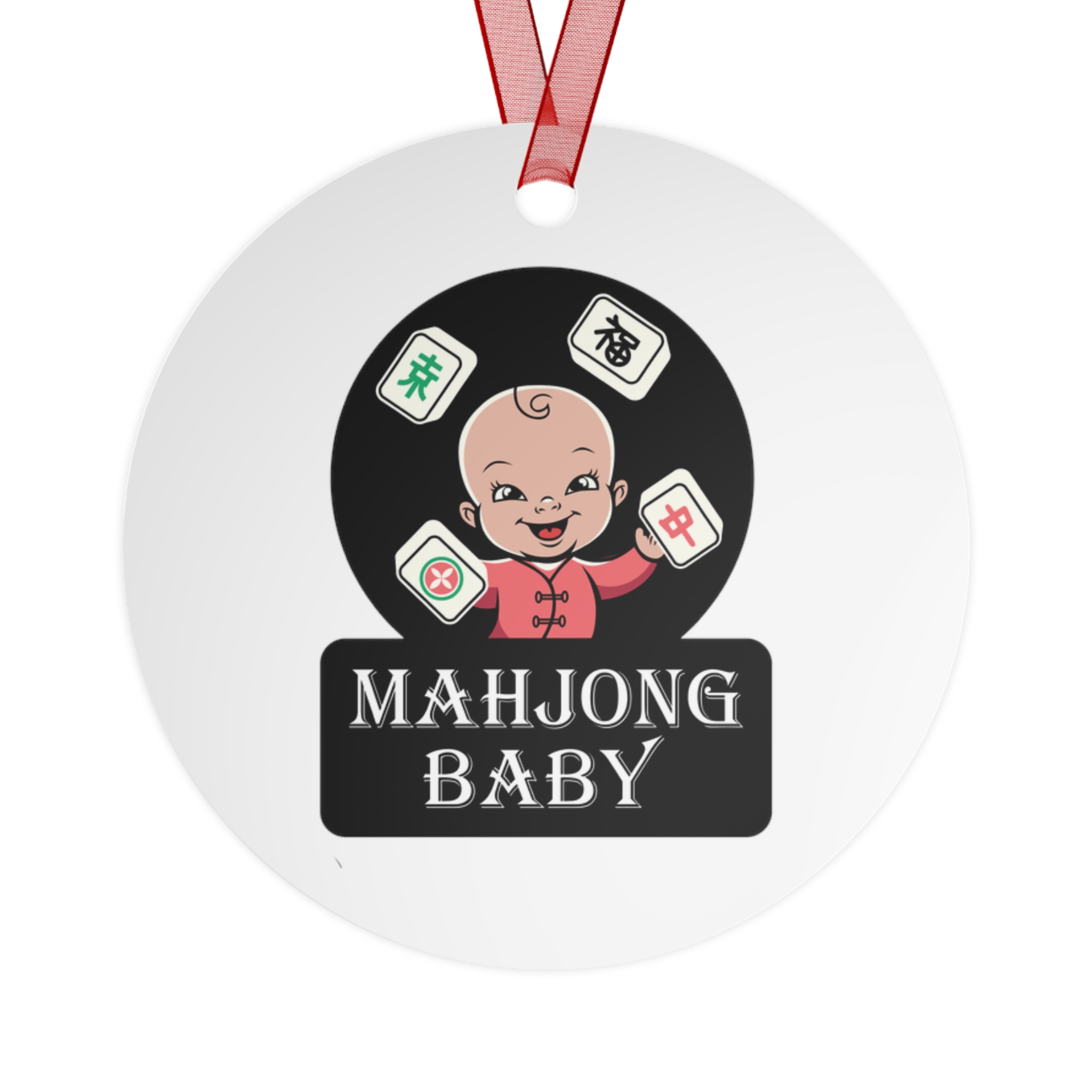 Mahjong Baby Metal Ornament | Yellow Original Holiday Decoration (Bell, Tree, Round, Oval) - Image 10