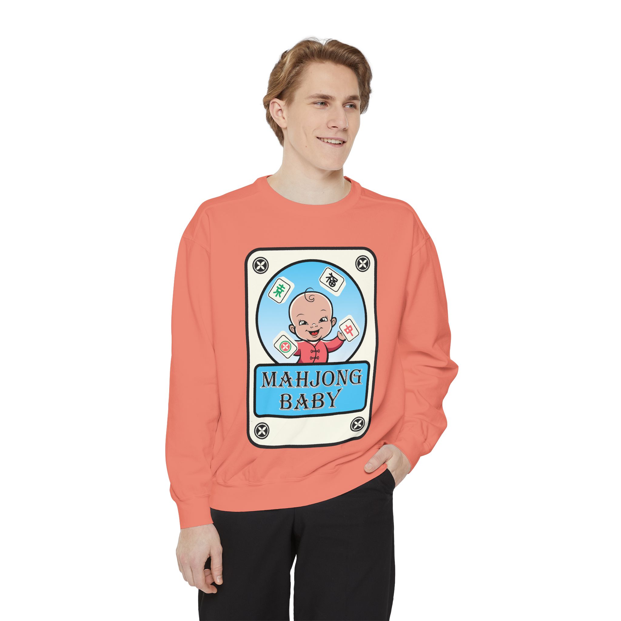 Mahjong Baby Sweatshirt | Unisex Garment-Dyed Crewneck in Baby Blue - Image 11