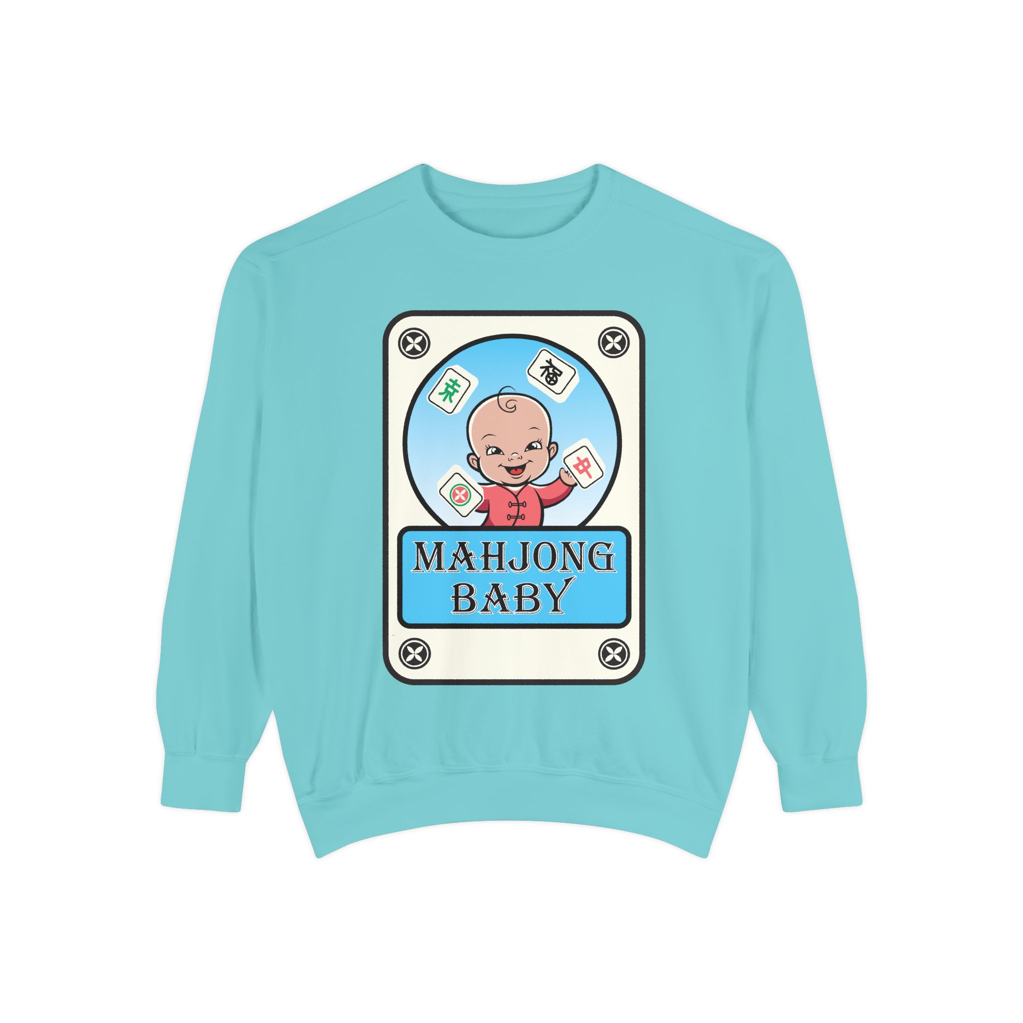 Mahjong Baby Sweatshirt | Unisex Garment-Dyed Crewneck in Baby Blue - Image 21