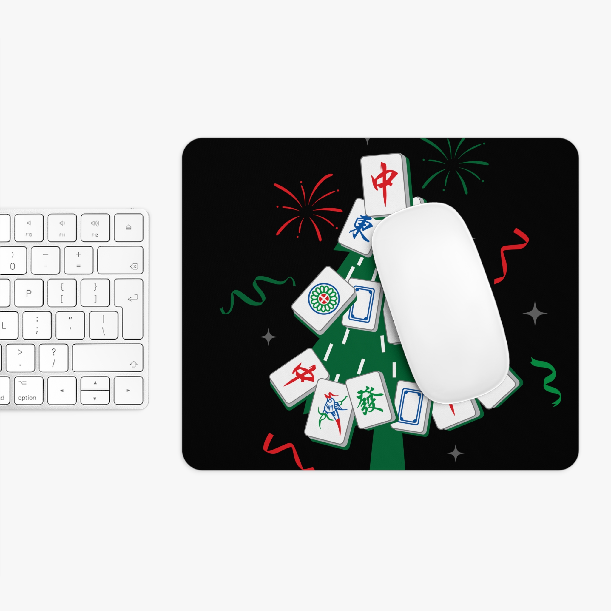 Merry Mahjong Christmas Tree Mouse Pad | Festive Black Desk Mat for Mahjong Fans - Image 4