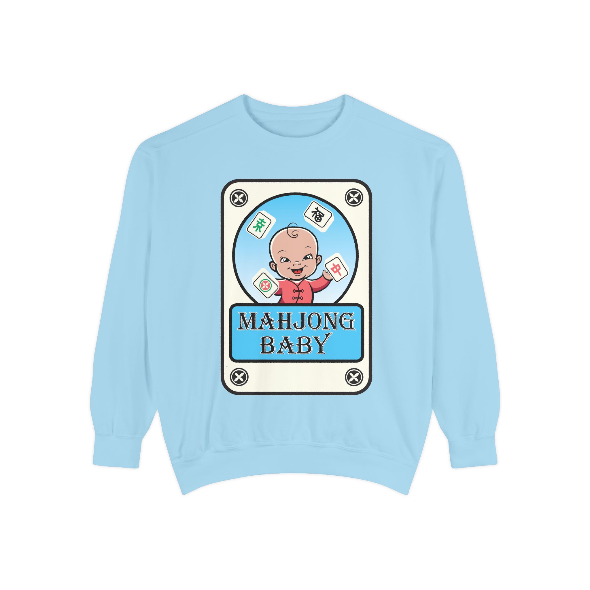 Mahjong Baby Sweatshirt | Unisex Garment-Dyed Crewneck in Baby Blue - Image 41
