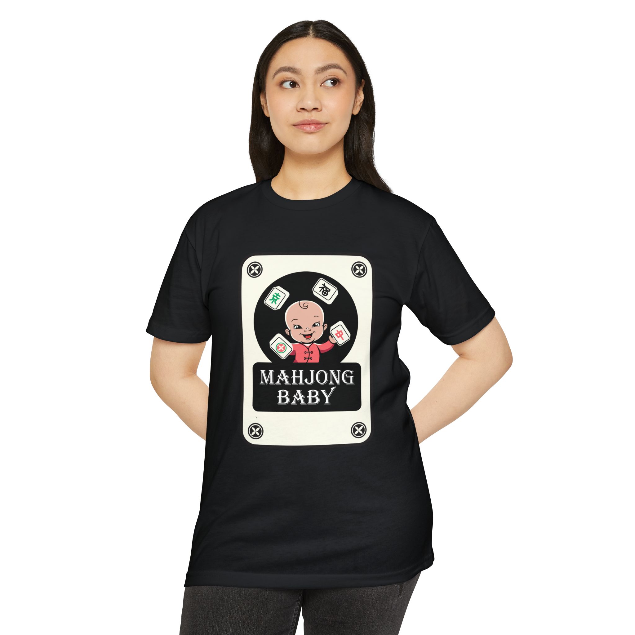 Mahjong Baby Graphic T-Shirt | Black Retro Mahjong Tile Tee for Players & Fans - Image 68