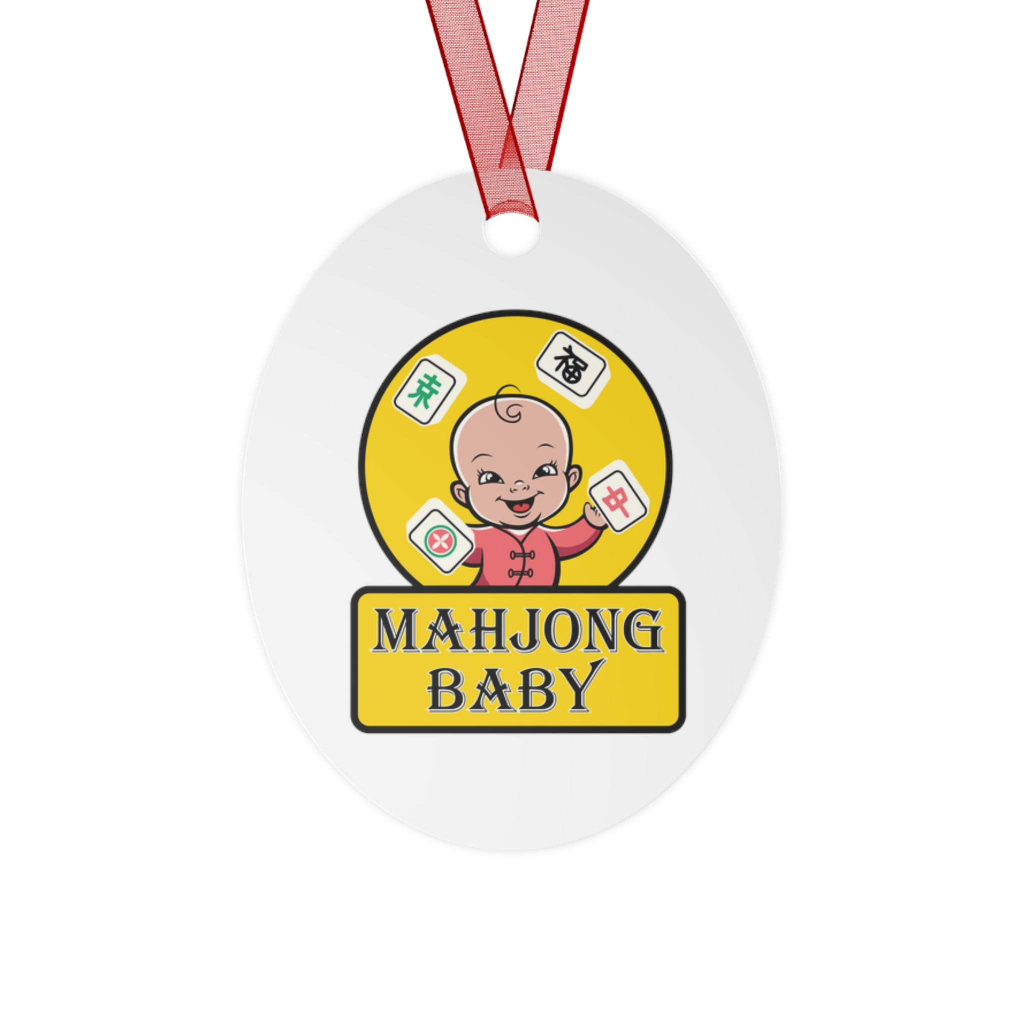 Mahjong Baby Metal Ornament | Yellow Original Holiday Decoration (Bell, Tree, Round, Oval) - Image 5