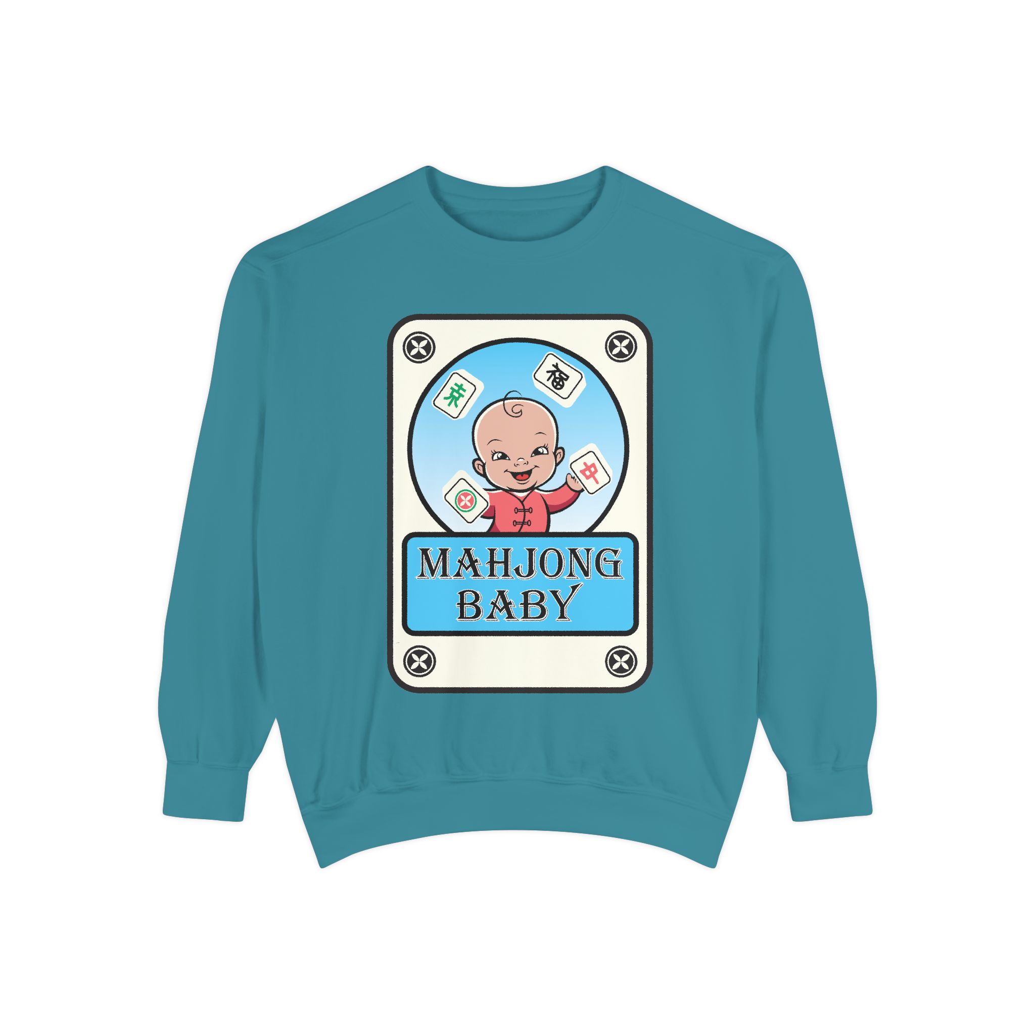 Mahjong Baby Sweatshirt | Unisex Garment-Dyed Crewneck in Baby Blue - Image 37
