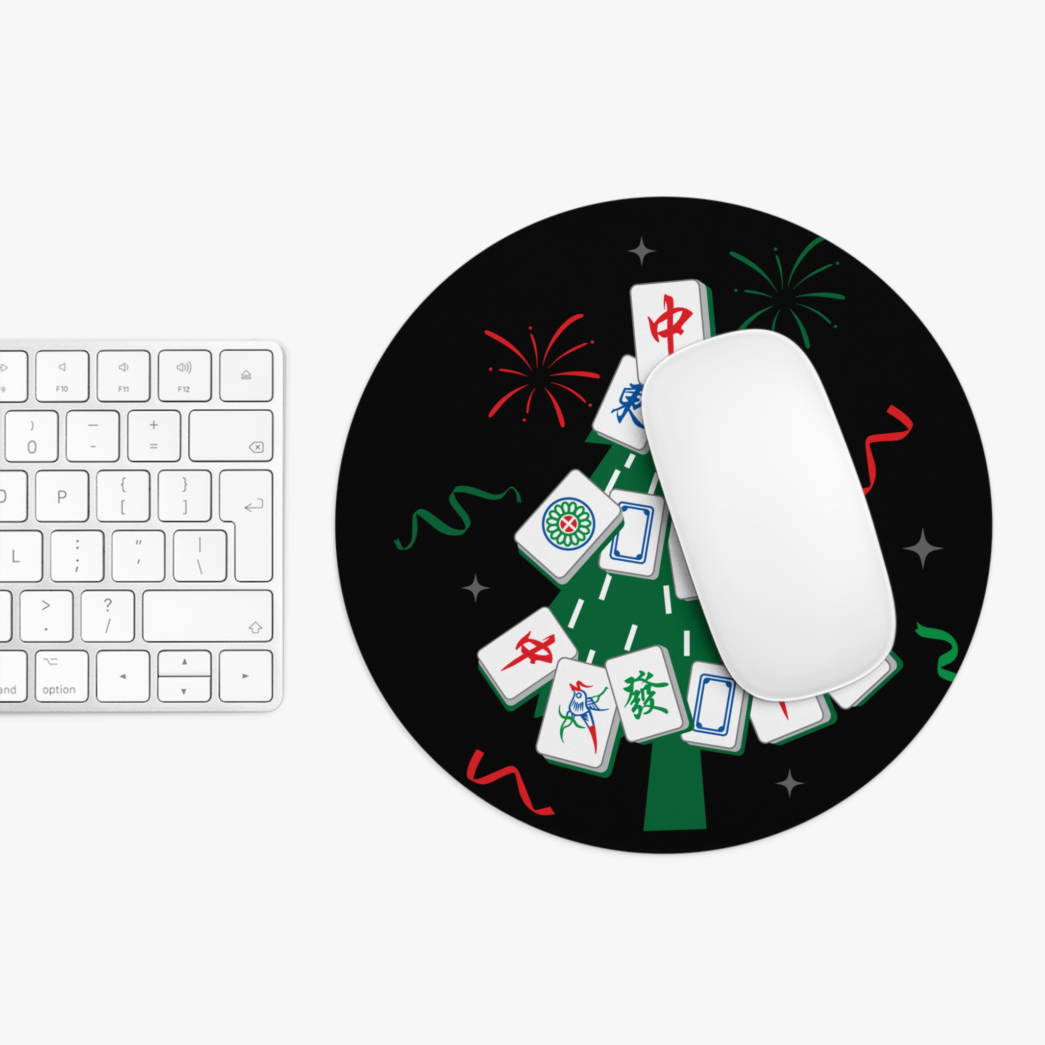 Merry Mahjong Christmas Tree Mouse Pad | Festive Black Desk Mat for Mahjong Fans - Image 7