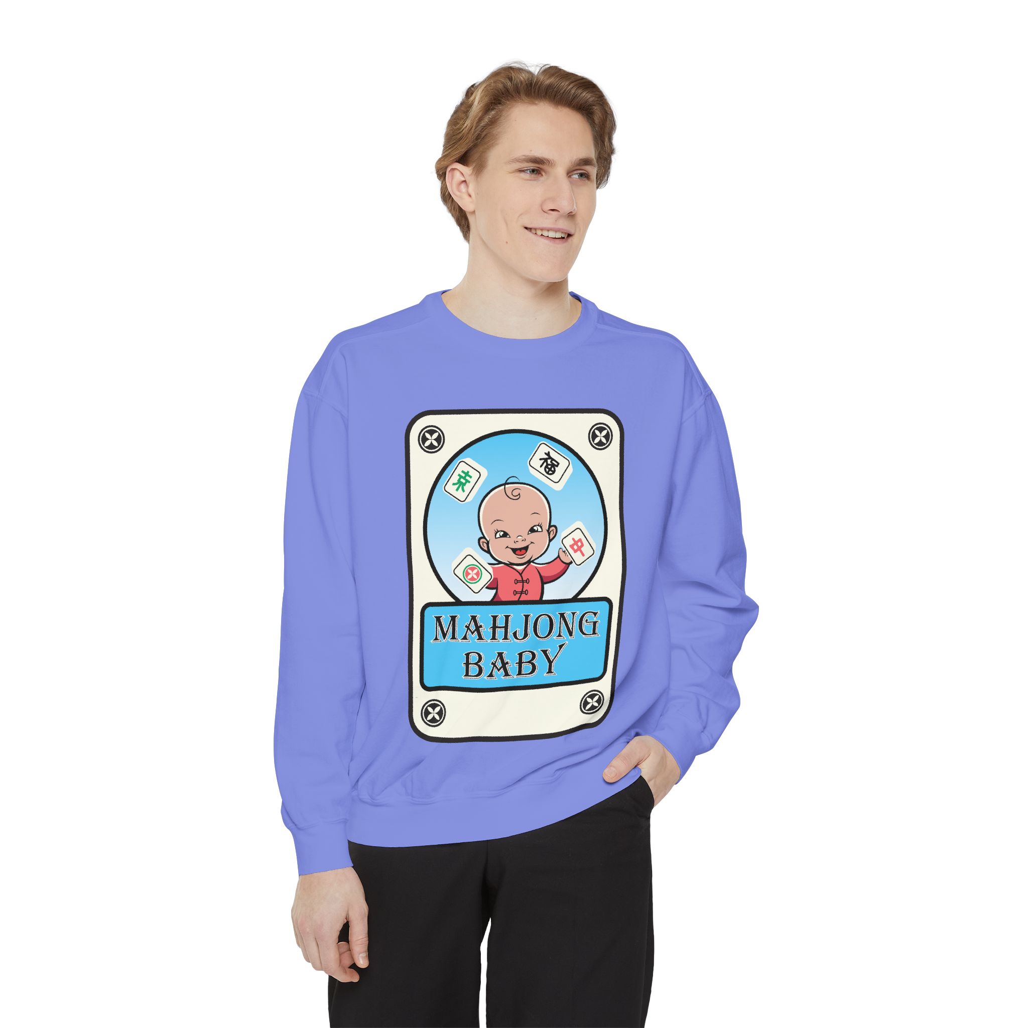 Mahjong Baby Sweatshirt | Unisex Garment-Dyed Crewneck in Baby Blue - Image 47