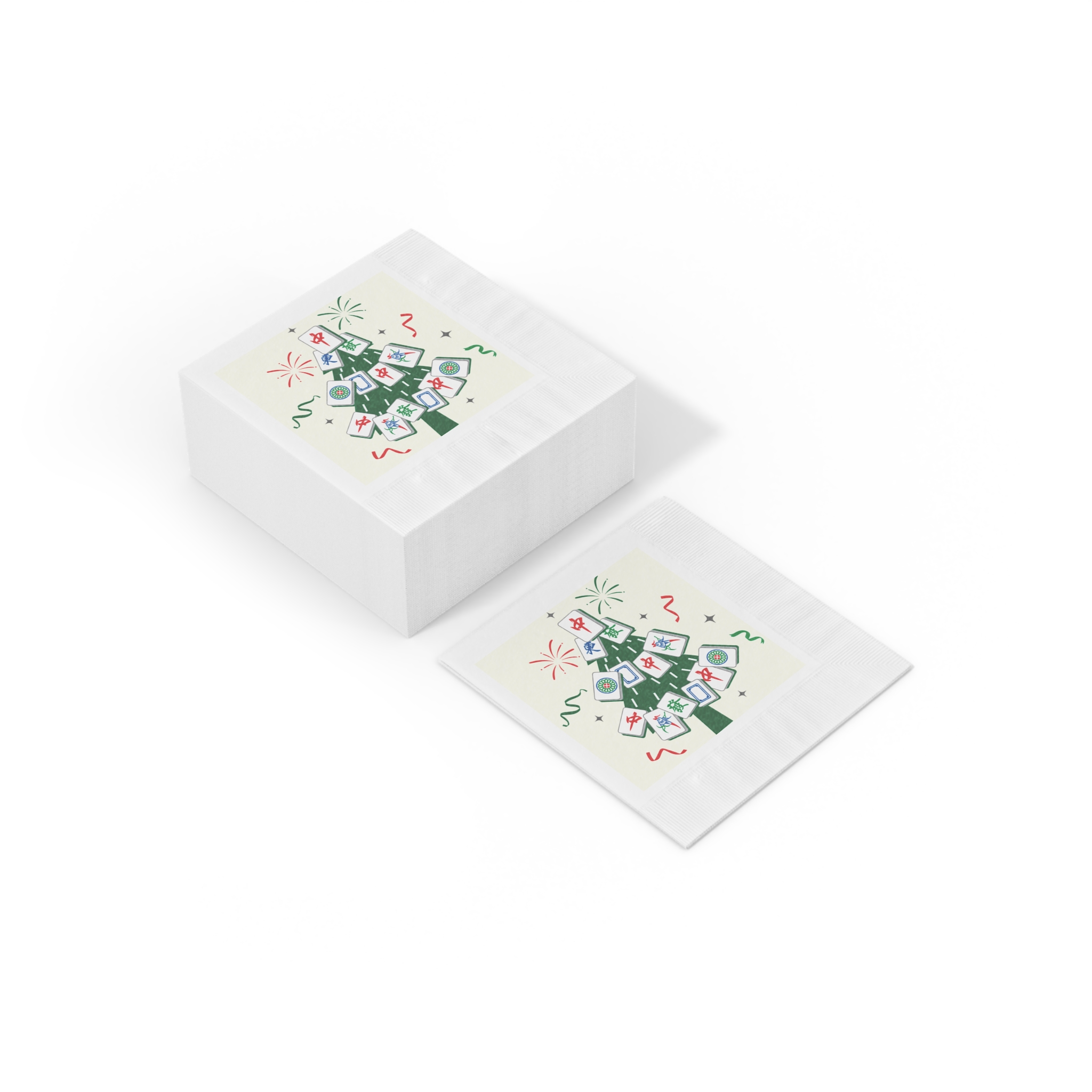 Merry Mahjong Cocktail Napkins | Mahjong Christmas Tree Holiday Party Napkins - Image 15