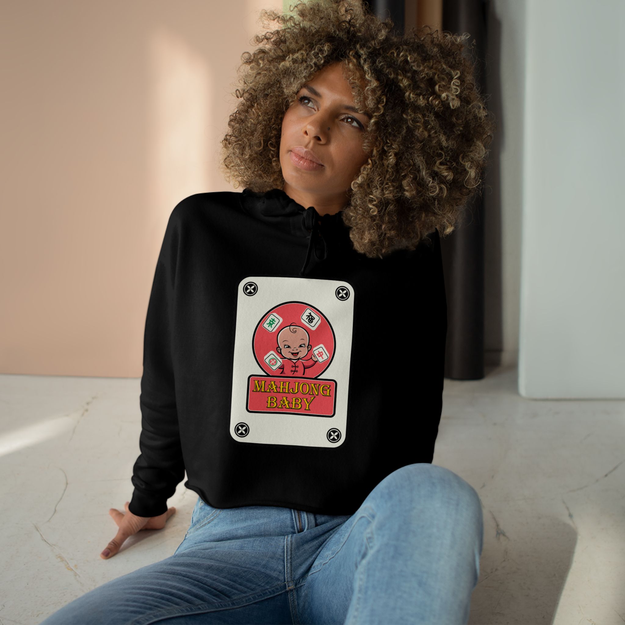 Mahjong Baby Crop Hoodie | Cute Mahjong Tile Graphic Hoodie for Game Lovers - Image 9
