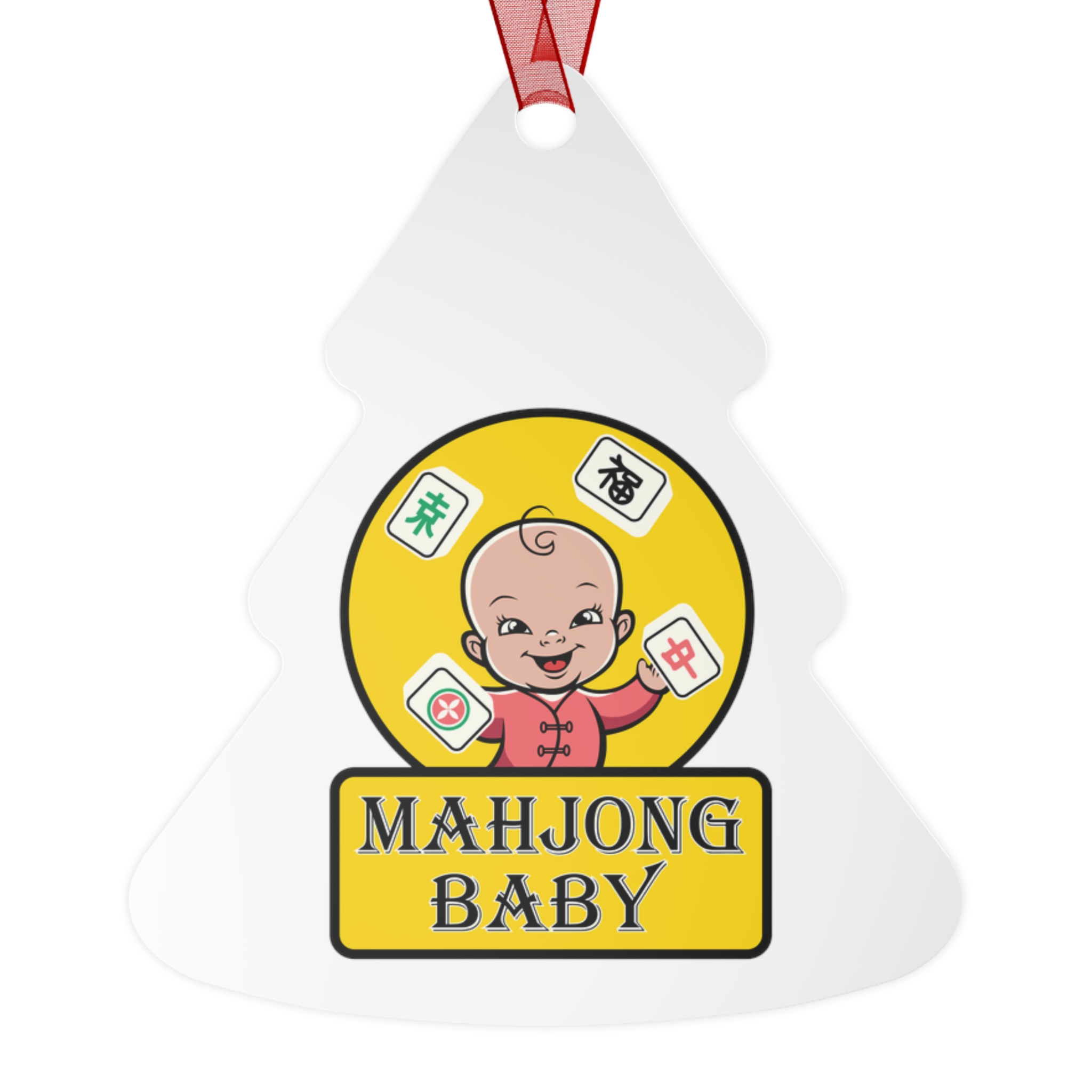 Mahjong Baby Metal Ornament | Yellow Original Holiday Decoration (Bell, Tree, Round, Oval) - Image 13