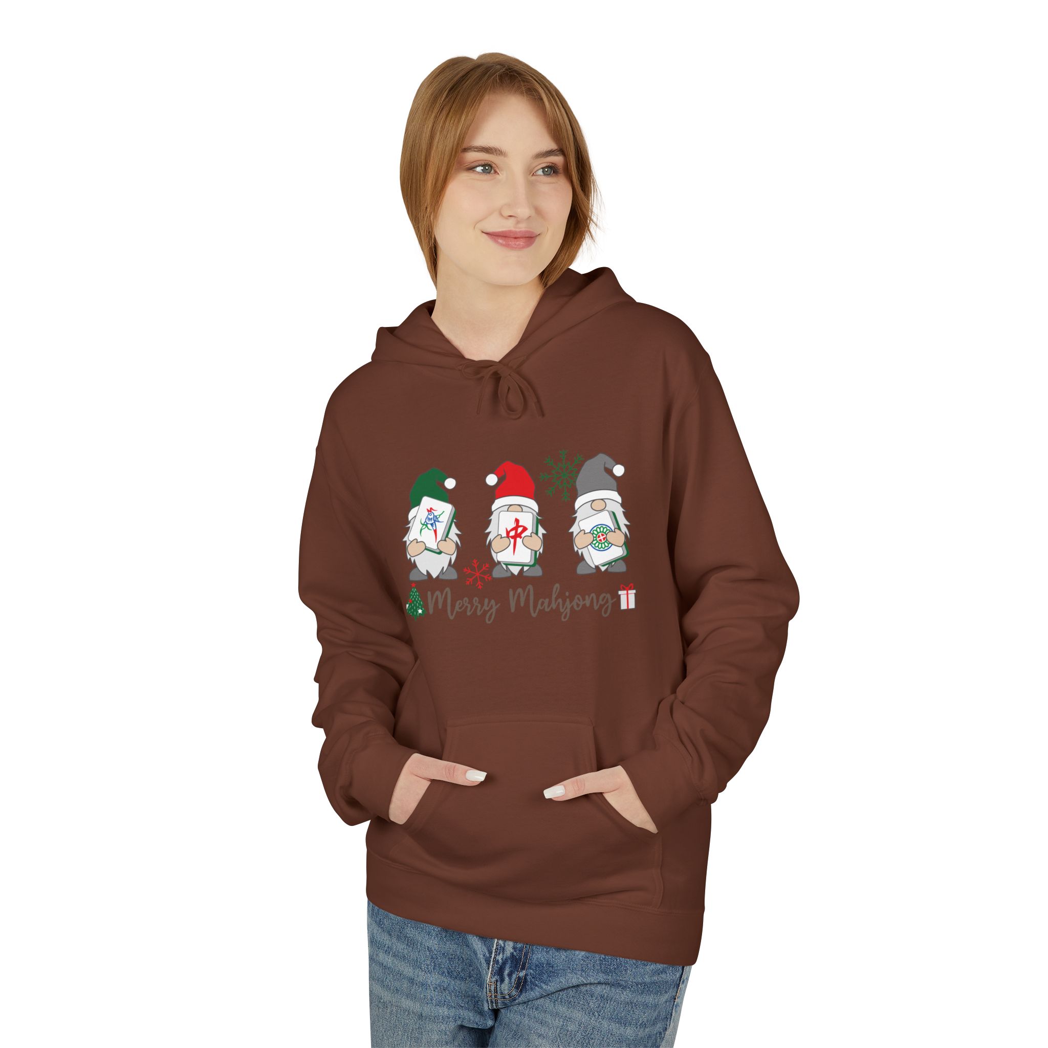 Merry Mahjong Santa Hoodie | Cute Holiday Gnome Christmas Pullover - Image 11