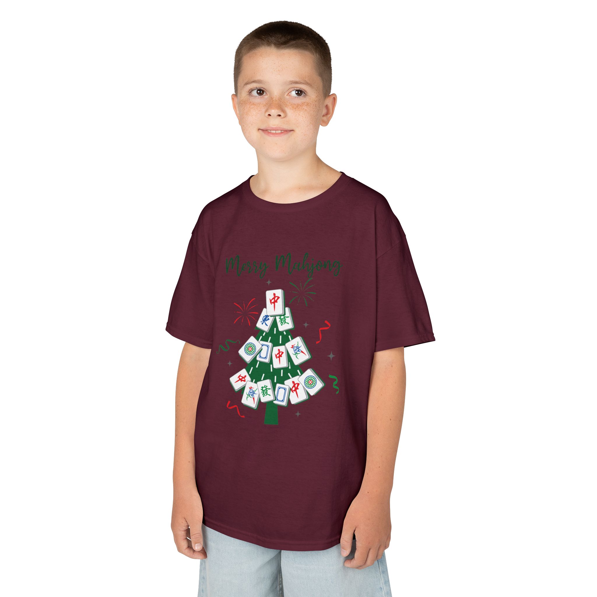 Merry Mahjong Baby Kids Tee | Holiday Mahjong Tree Graphic Shirt - Image 79
