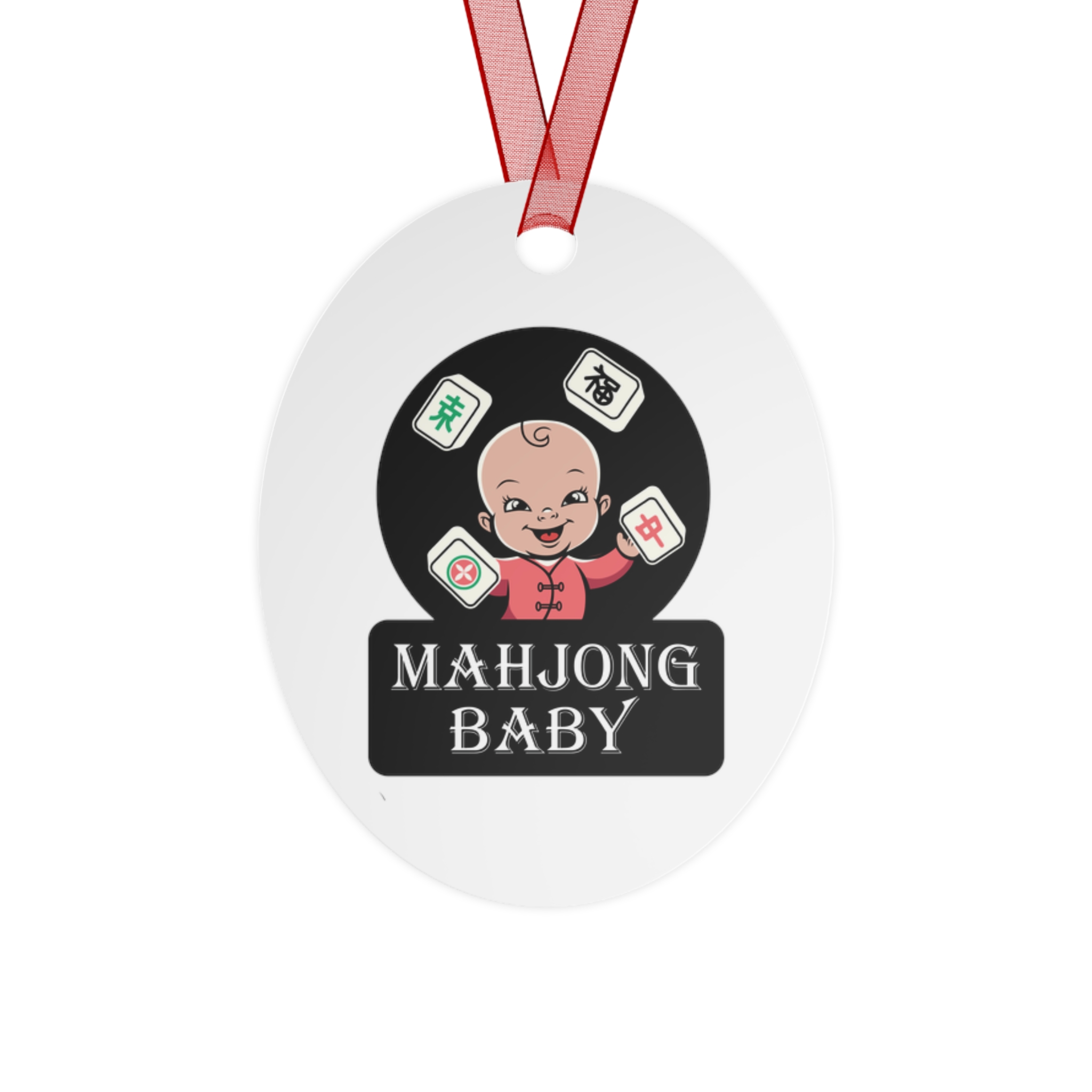 Mahjong Baby Metal Ornament | Yellow Original Holiday Decoration (Bell, Tree, Round, Oval) - Image 6