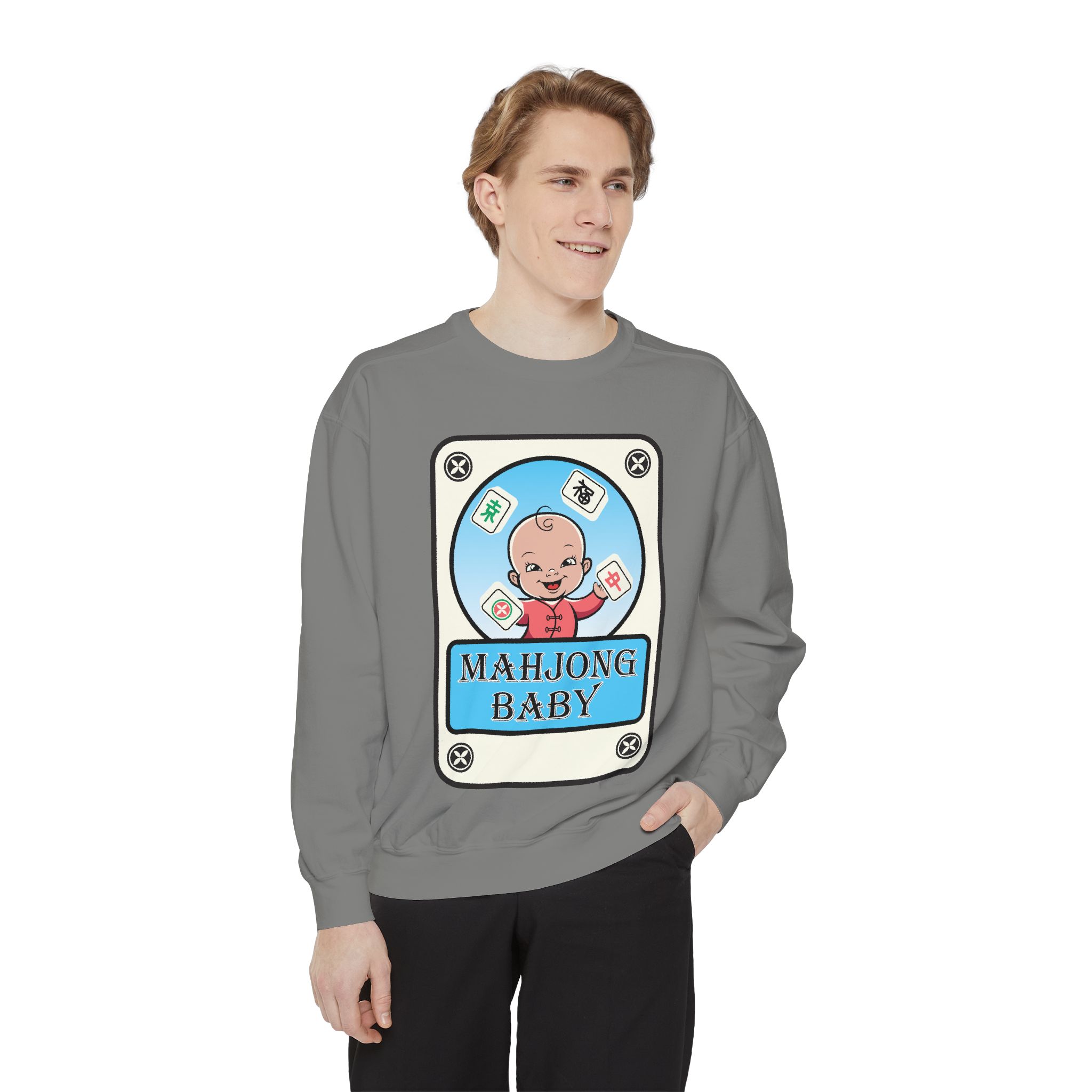 Mahjong Baby Sweatshirt | Unisex Garment-Dyed Crewneck in Baby Blue - Image 19