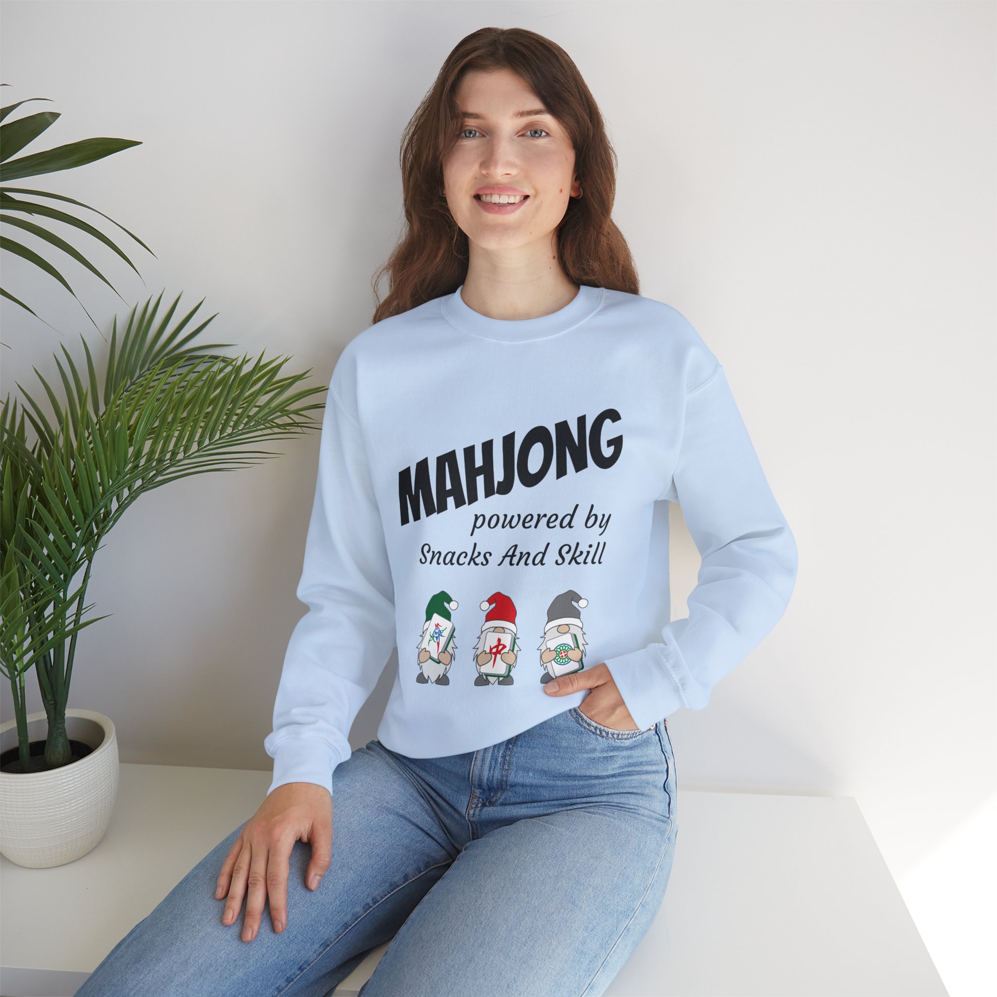 Mahjong Crewneck Sweatshirt | “Powered by Snacks and Skill” + Mahjong Baby Logo (Unisex) - Image 83