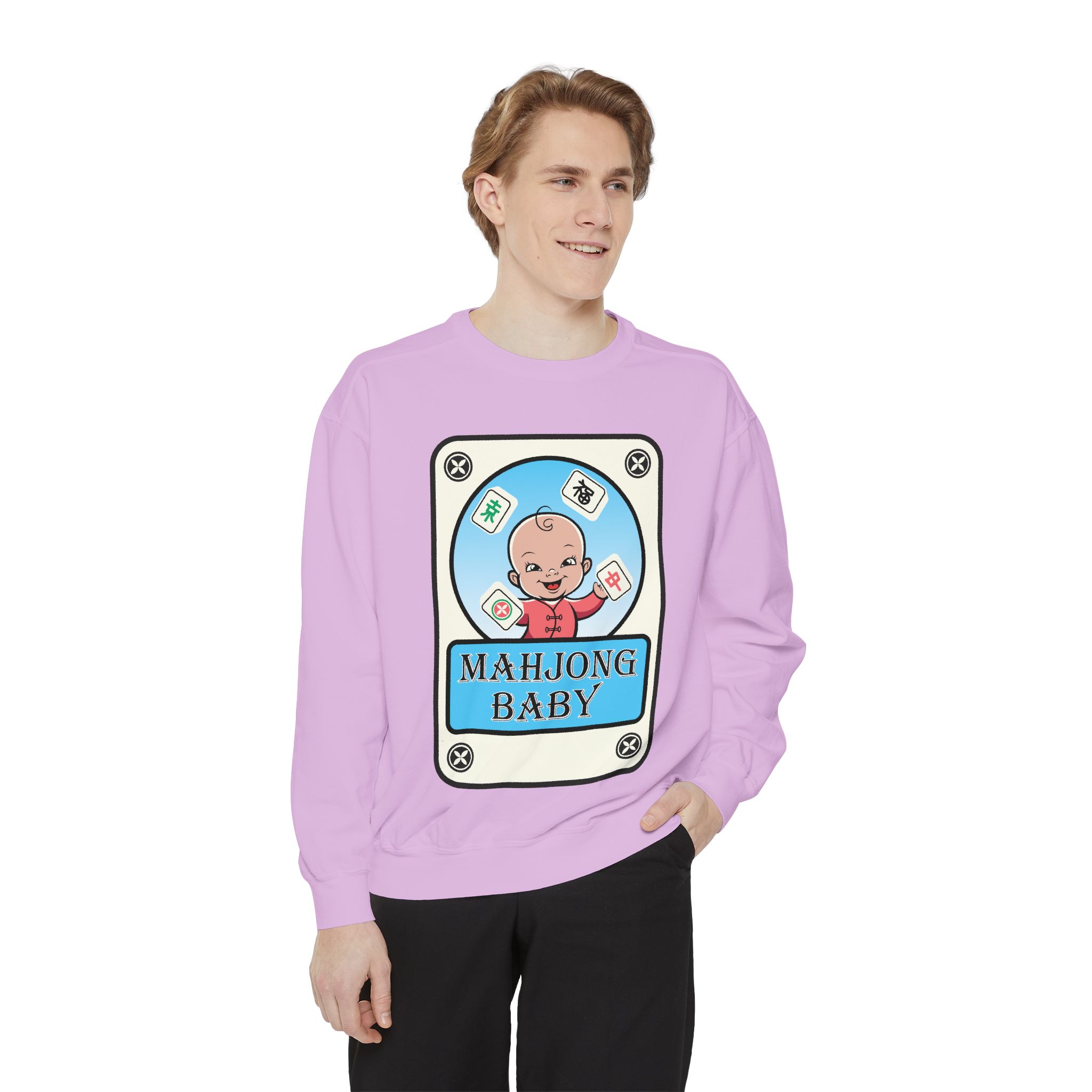 Mahjong Baby Sweatshirt | Unisex Garment-Dyed Crewneck in Baby Blue - Image 63