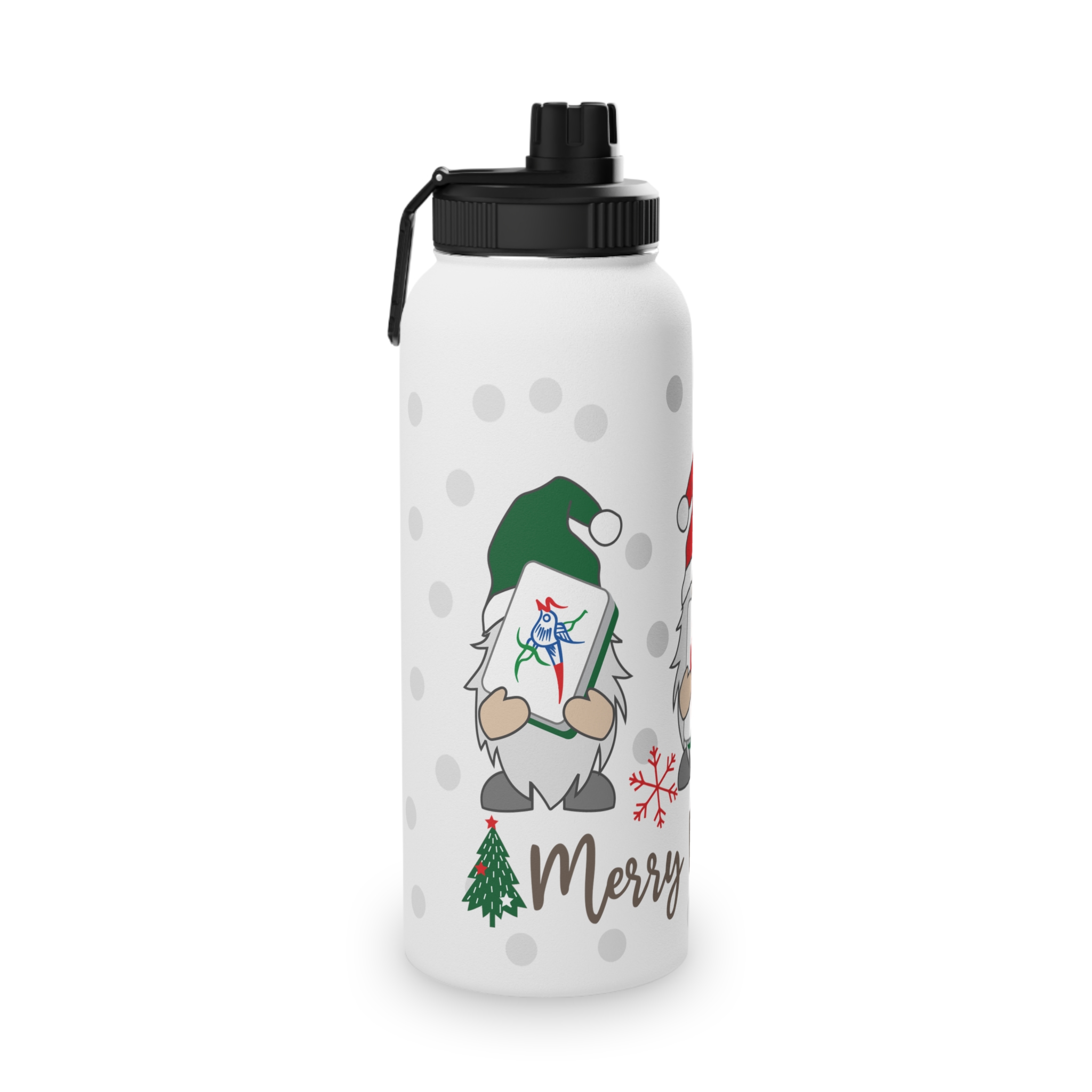 Merry Mahjong Stainless Steel Water Bottle | Holiday Gnome Sports Bottle - Image 11