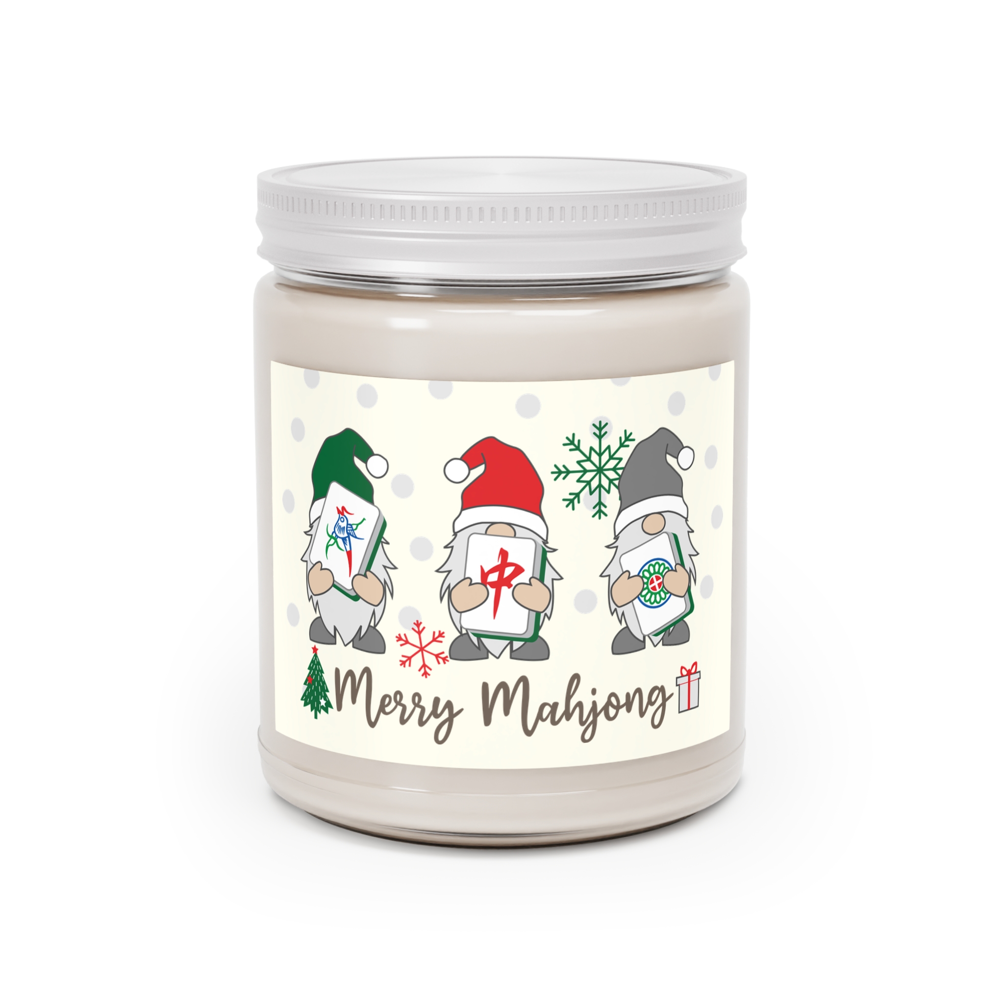 Merry Mahjong Gnome Scented Candle | Holiday Soy Wax Jar (9oz) - Image 14