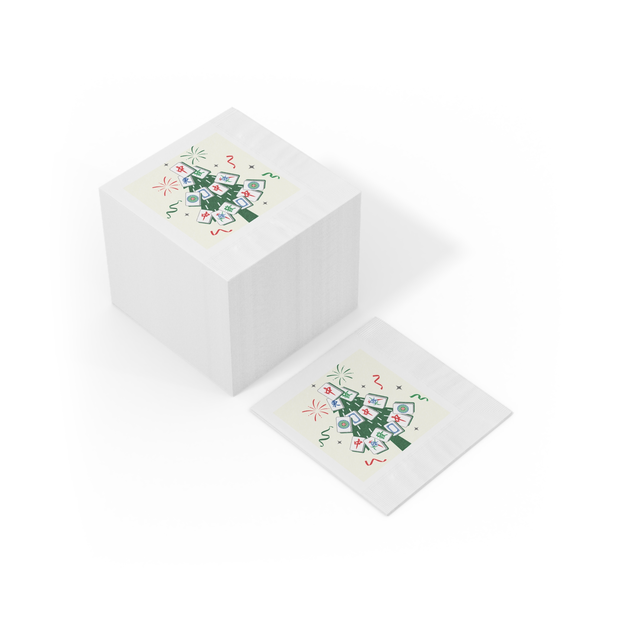 Merry Mahjong Cocktail Napkins | Mahjong Christmas Tree Holiday Party Napkins - Image 11