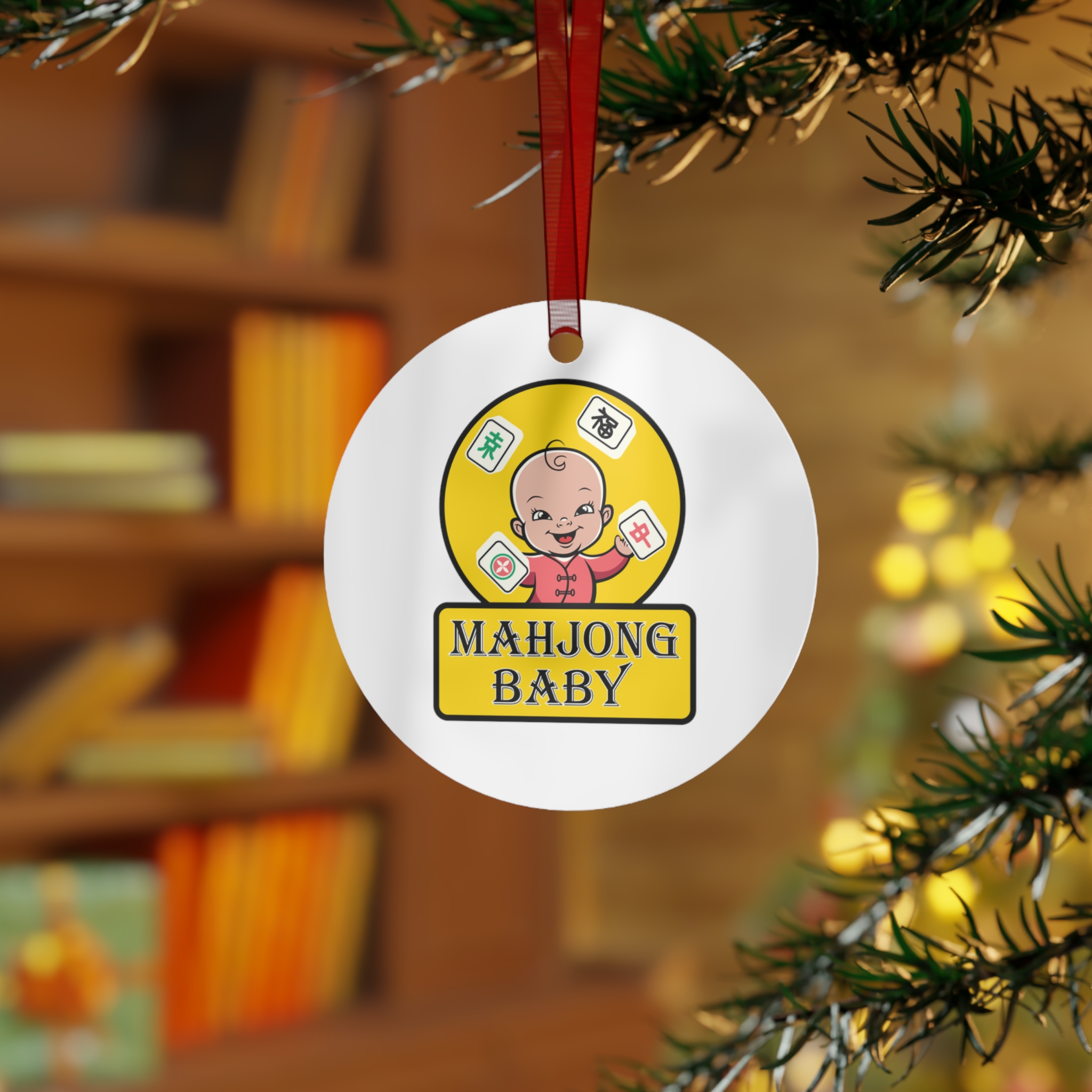 Mahjong Baby Metal Ornament | Yellow Original Holiday Decoration (Bell, Tree, Round, Oval) - Image 12