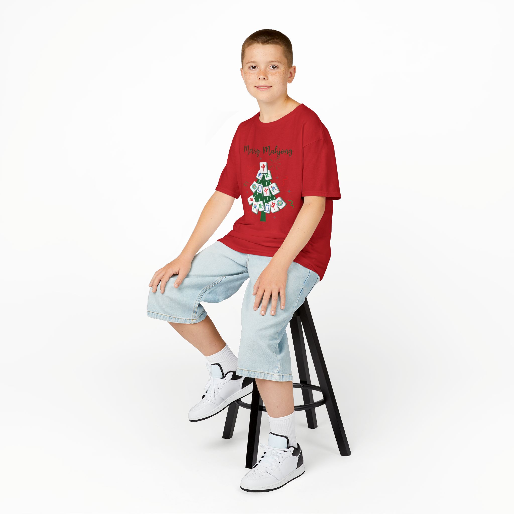 Merry Mahjong Baby Kids Tee | Holiday Mahjong Tree Graphic Shirt - Image 171