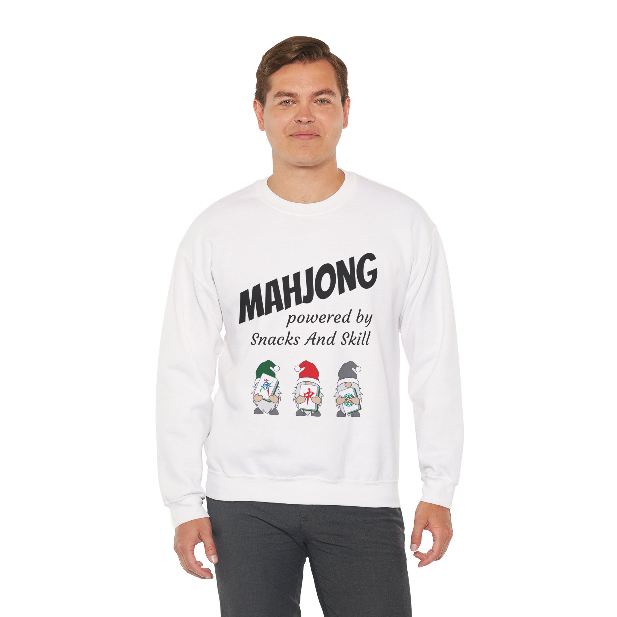 Mahjong Crewneck Sweatshirt | “Powered by Snacks and Skill” + Mahjong Baby Logo (Unisex) - Image 7