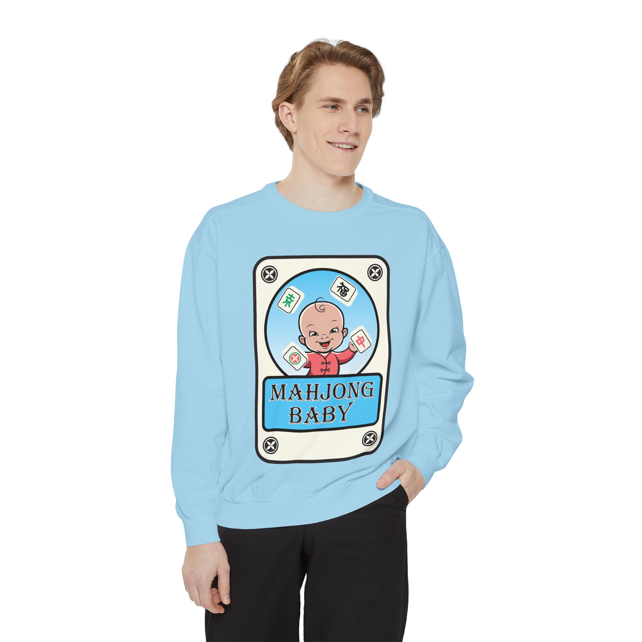 Mahjong Baby Sweatshirt | Unisex Garment-Dyed Crewneck in Baby Blue - Image 43