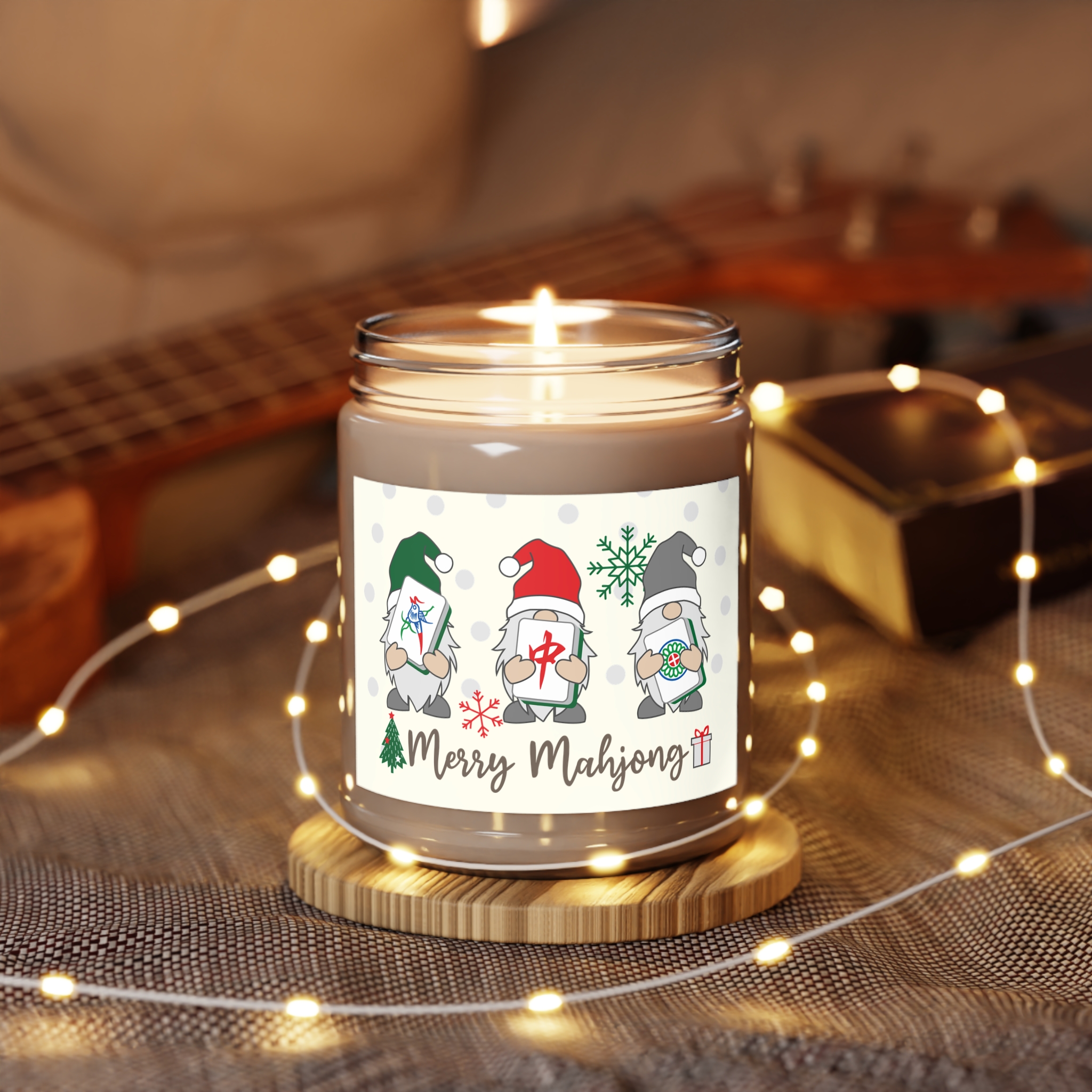 Merry Mahjong Gnome Scented Candle | Holiday Soy Wax Jar (9oz) - Image 12
