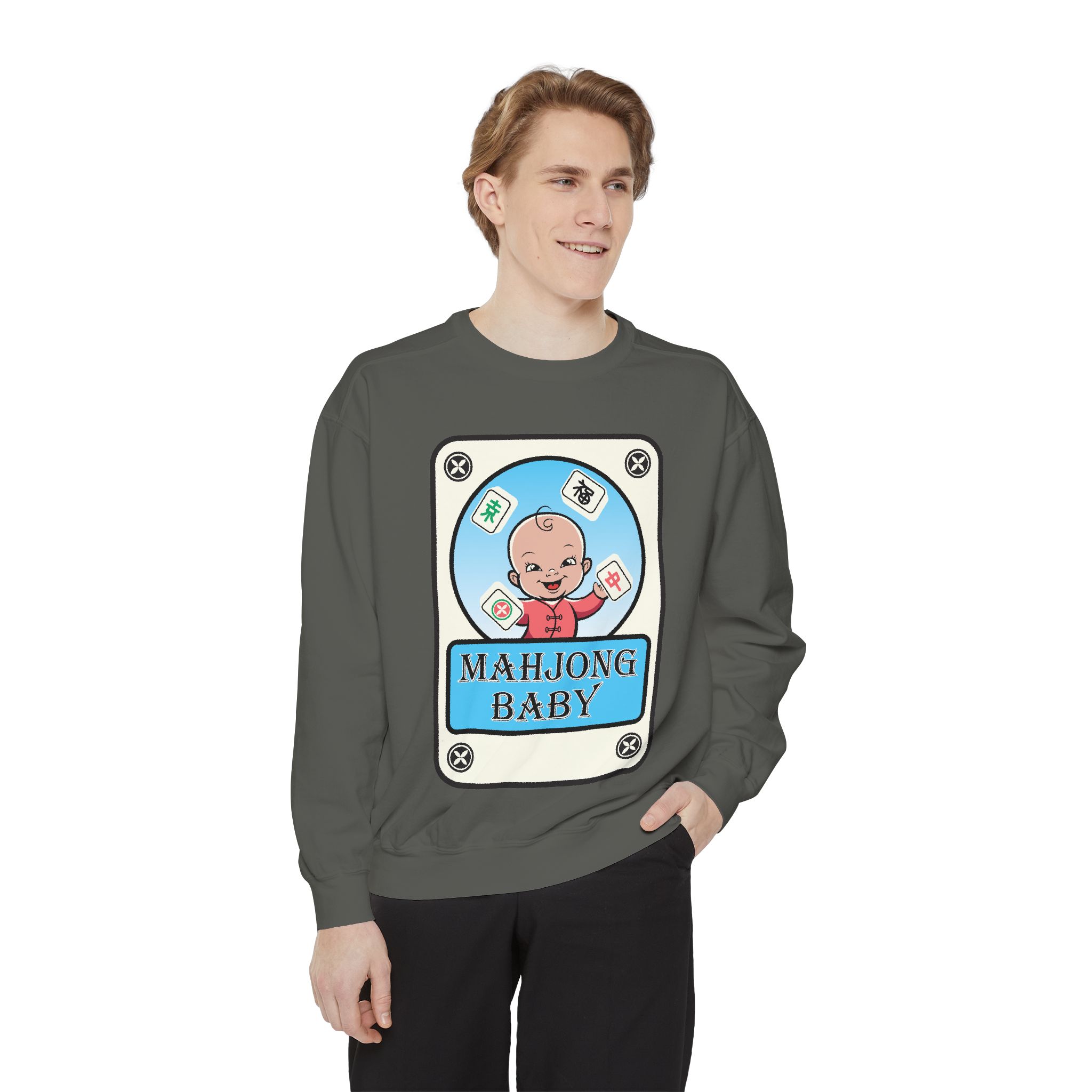 Mahjong Baby Sweatshirt | Unisex Garment-Dyed Crewneck in Baby Blue - Image 7