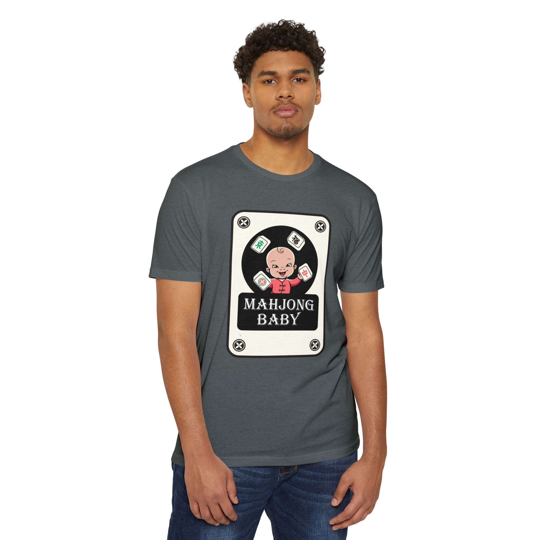 Mahjong Baby Graphic T-Shirt | Black Retro Mahjong Tile Tee for Players & Fans - Image 38