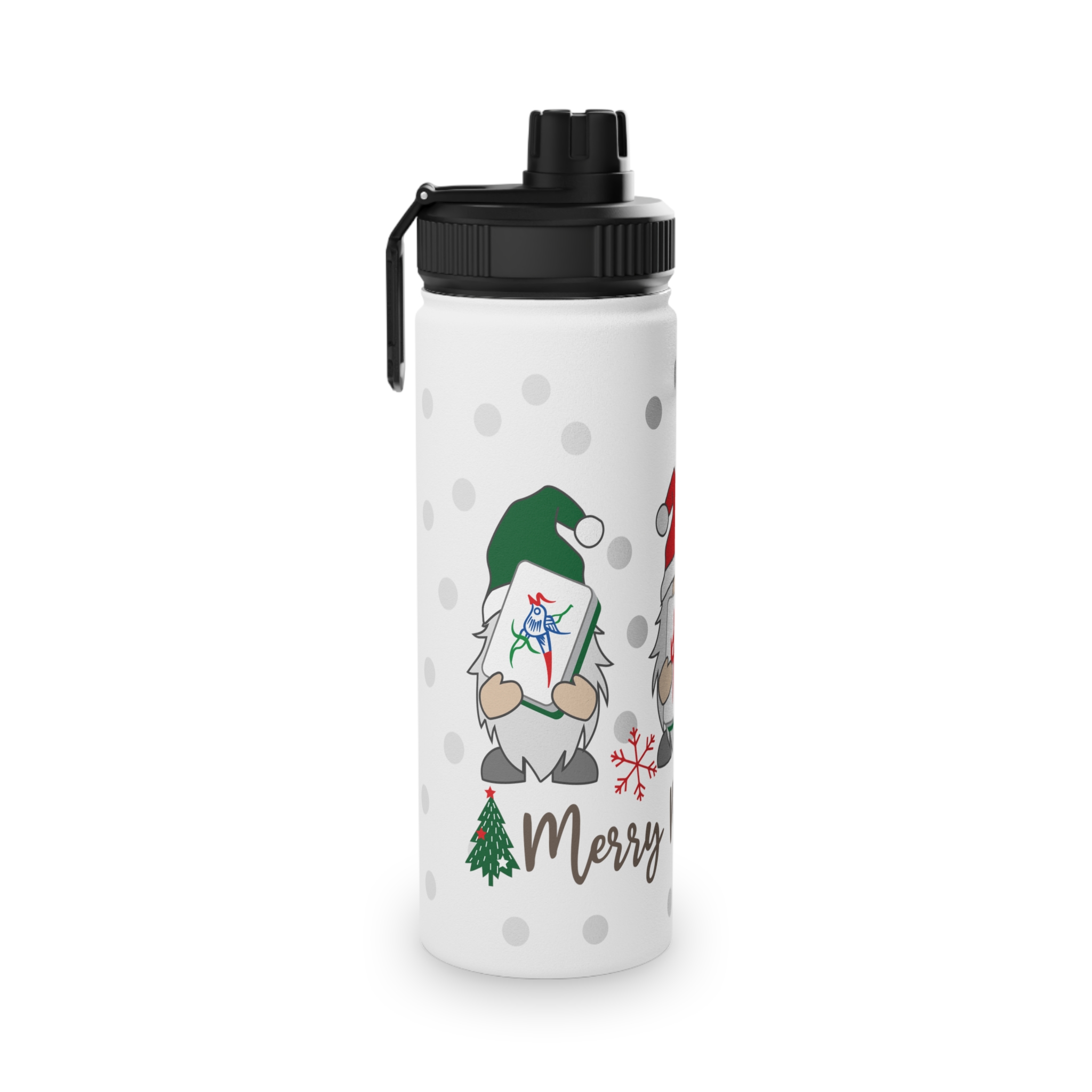 Merry Mahjong Stainless Steel Water Bottle | Holiday Gnome Sports Bottle - Image 7