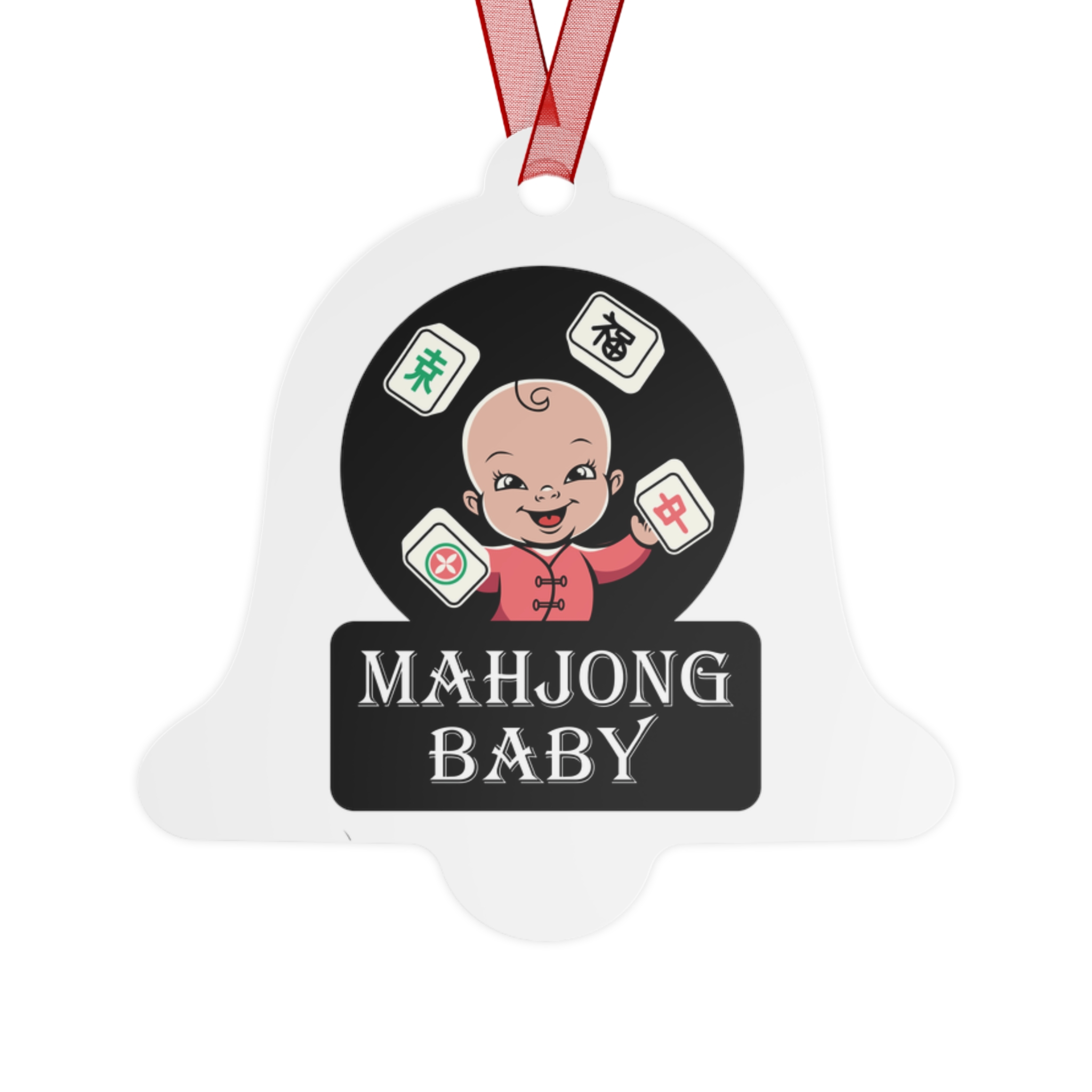 Mahjong Baby Metal Ornament | Yellow Original Holiday Decoration (Bell, Tree, Round, Oval) - Image 3