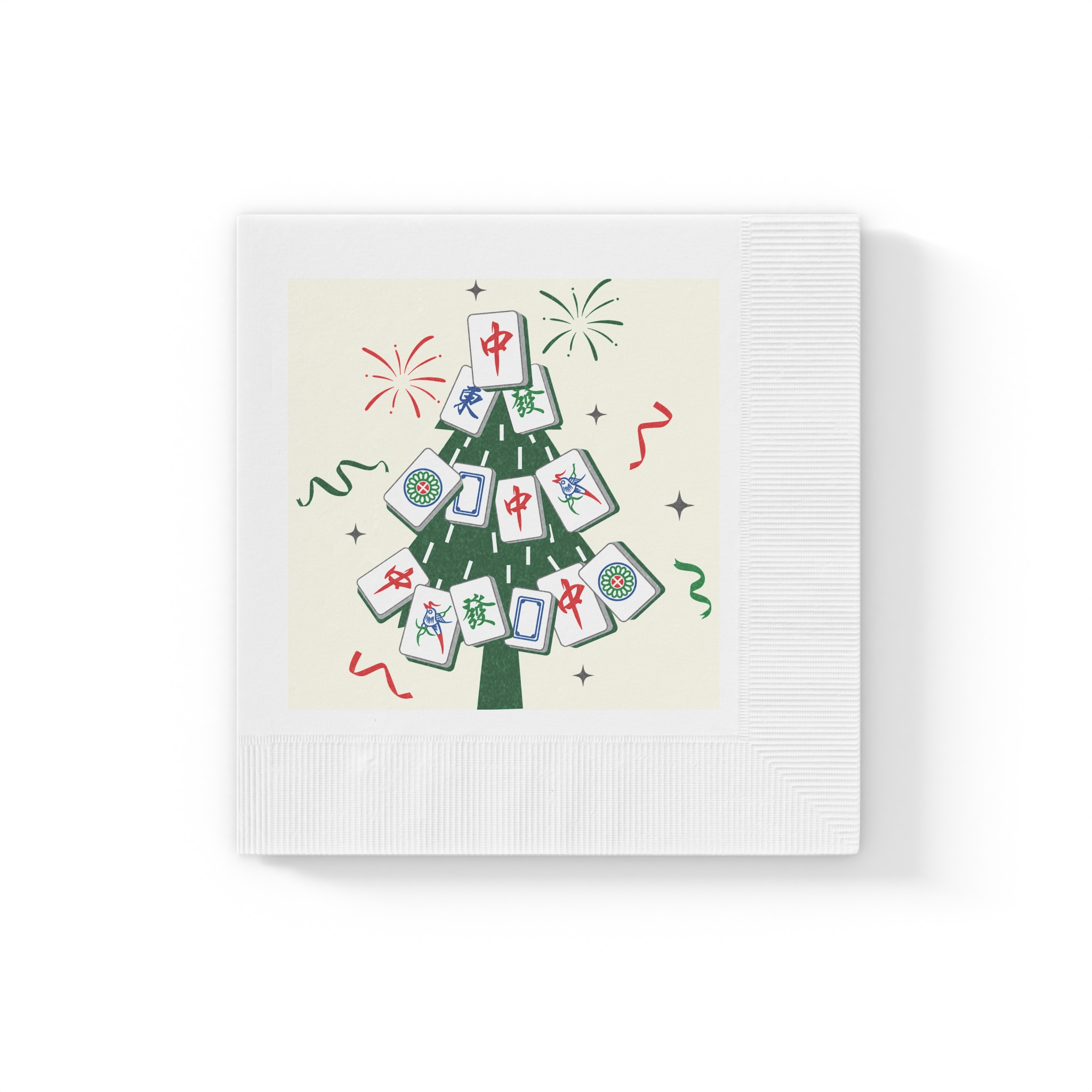 Merry Mahjong Cocktail Napkins | Mahjong Christmas Tree Holiday Party Napkins - Image 13