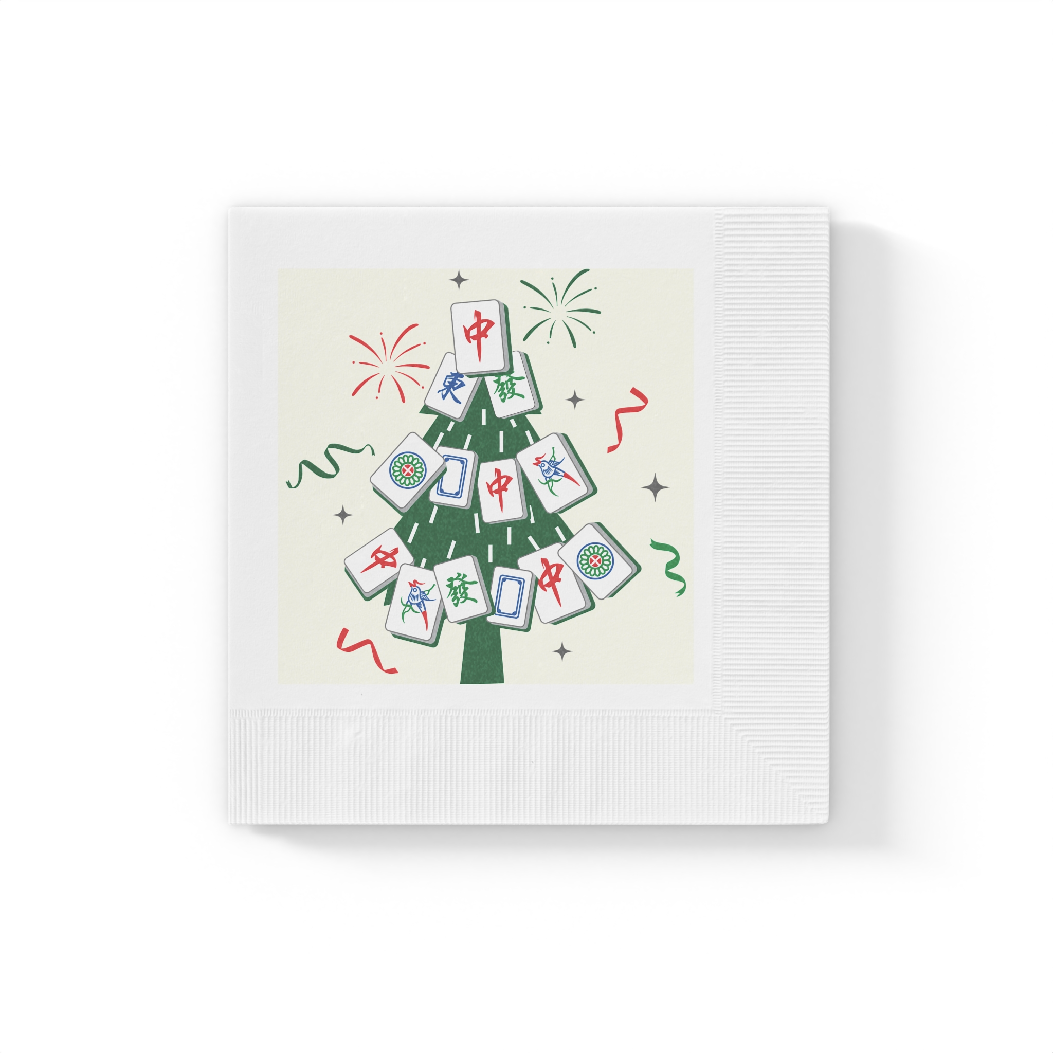 Merry Mahjong Cocktail Napkins | Mahjong Christmas Tree Holiday Party Napkins - Image 9