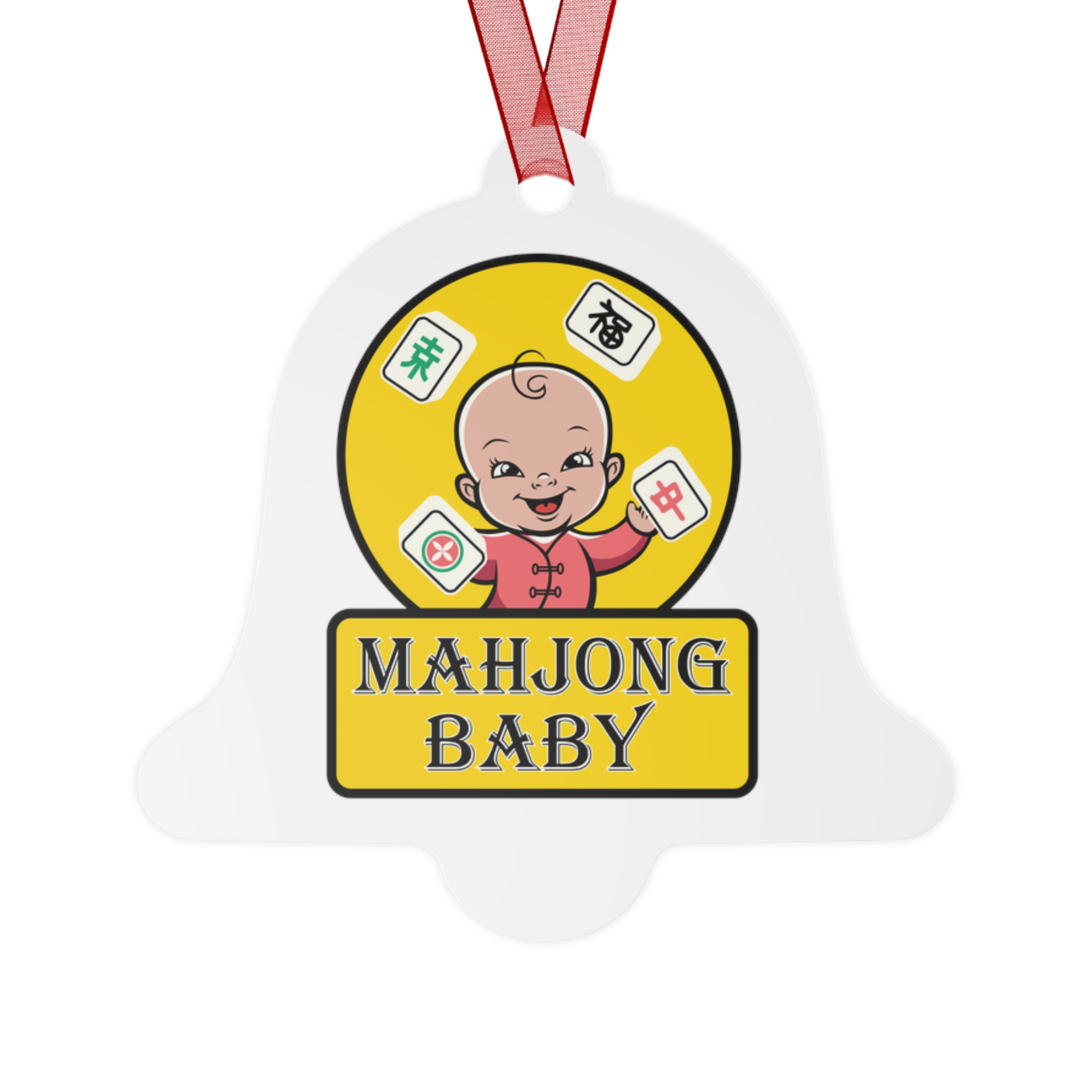 Mahjong Baby Metal Ornament | Yellow Original Holiday Decoration (Bell, Tree, Round, Oval) - Image 2