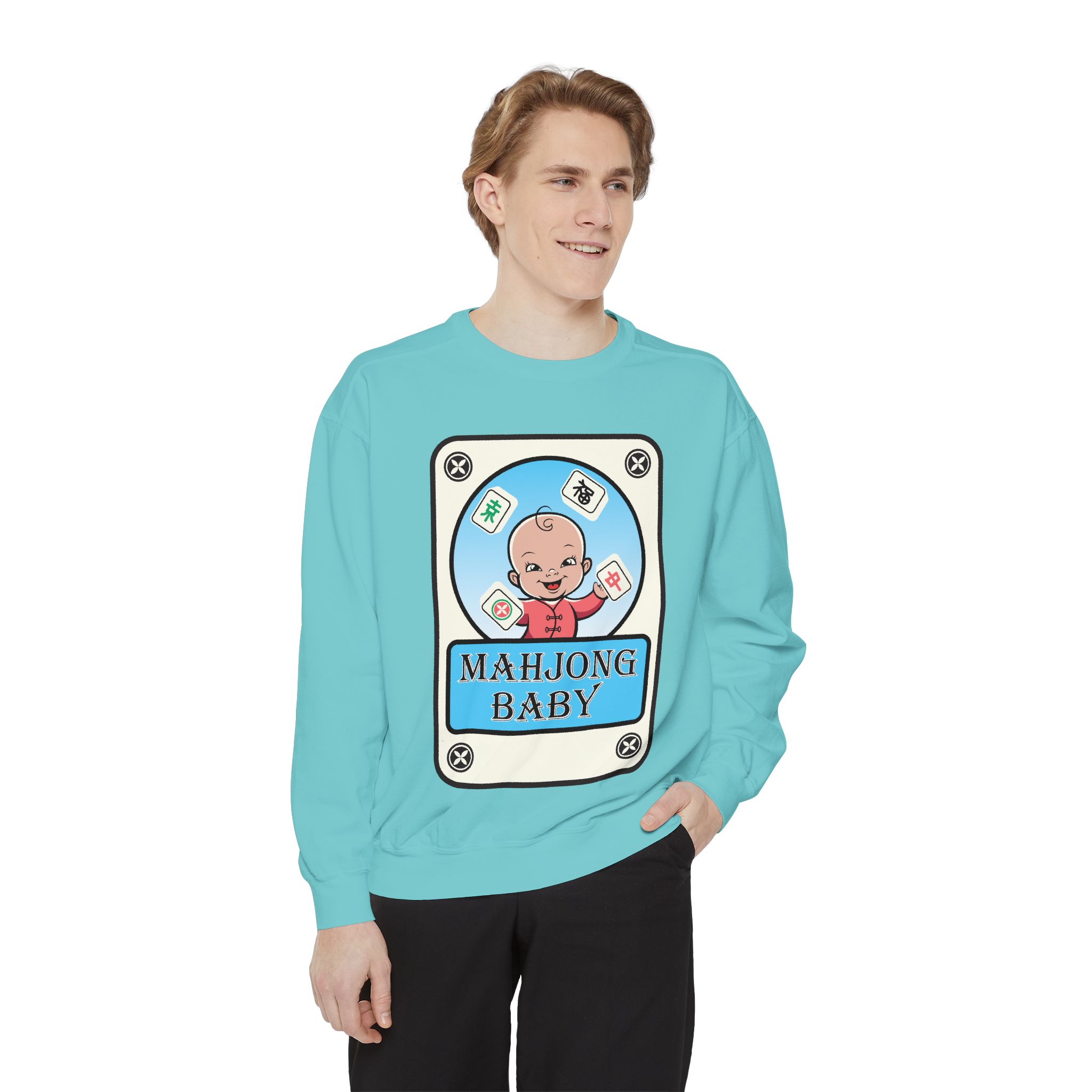Mahjong Baby Sweatshirt | Unisex Garment-Dyed Crewneck in Baby Blue - Image 23