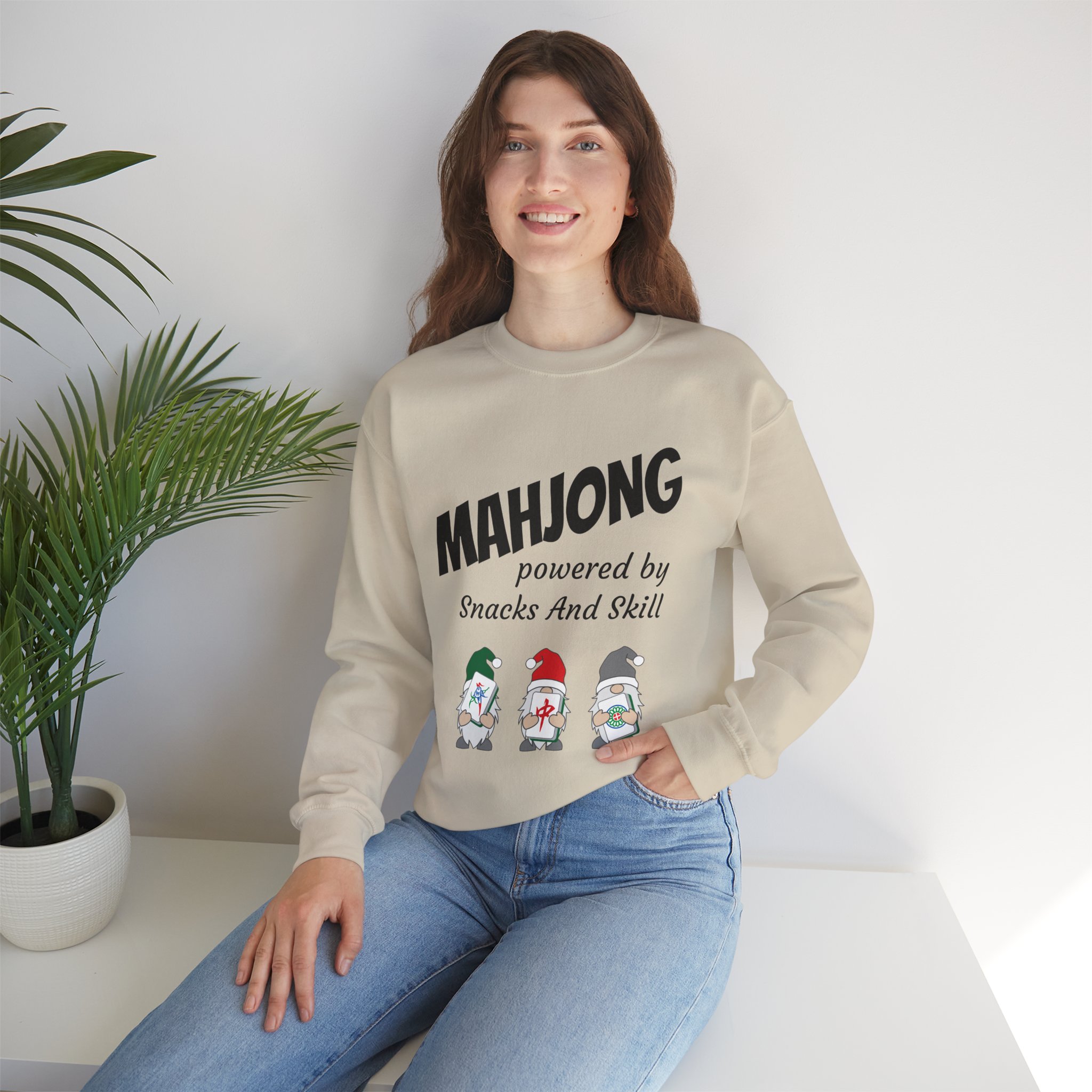 Mahjong Crewneck Sweatshirt | “Powered by Snacks and Skill” + Mahjong Baby Logo (Unisex) - Image 71
