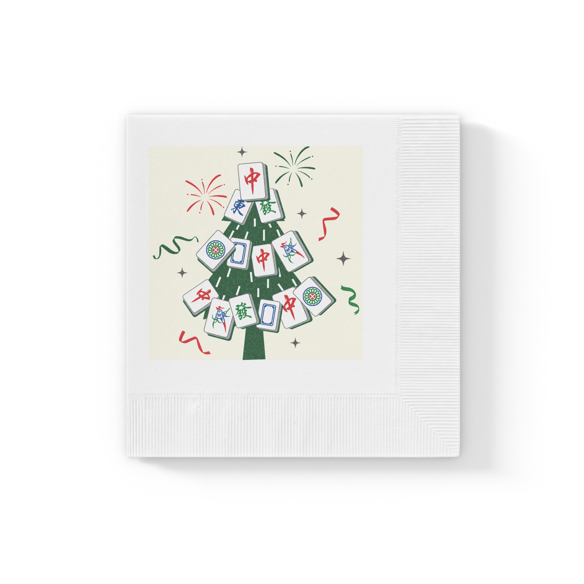 Merry Mahjong Cocktail Napkins | Mahjong Christmas Tree Holiday Party Napkins - Image 5