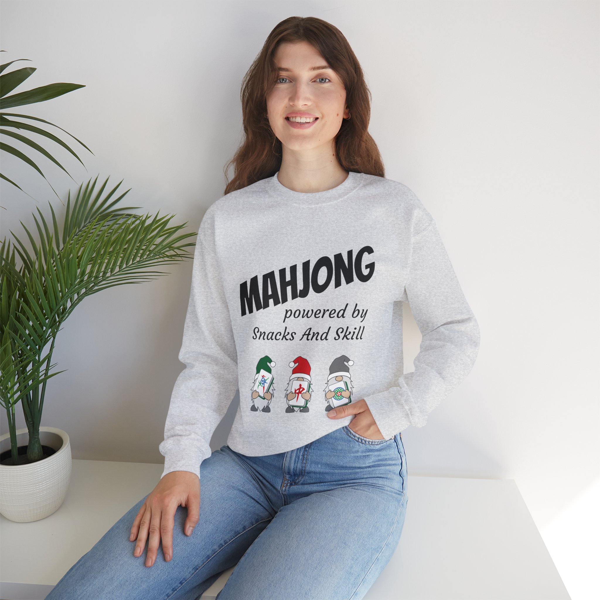 Mahjong Crewneck Sweatshirt | “Powered by Snacks and Skill” + Mahjong Baby Logo (Unisex) - Image 35