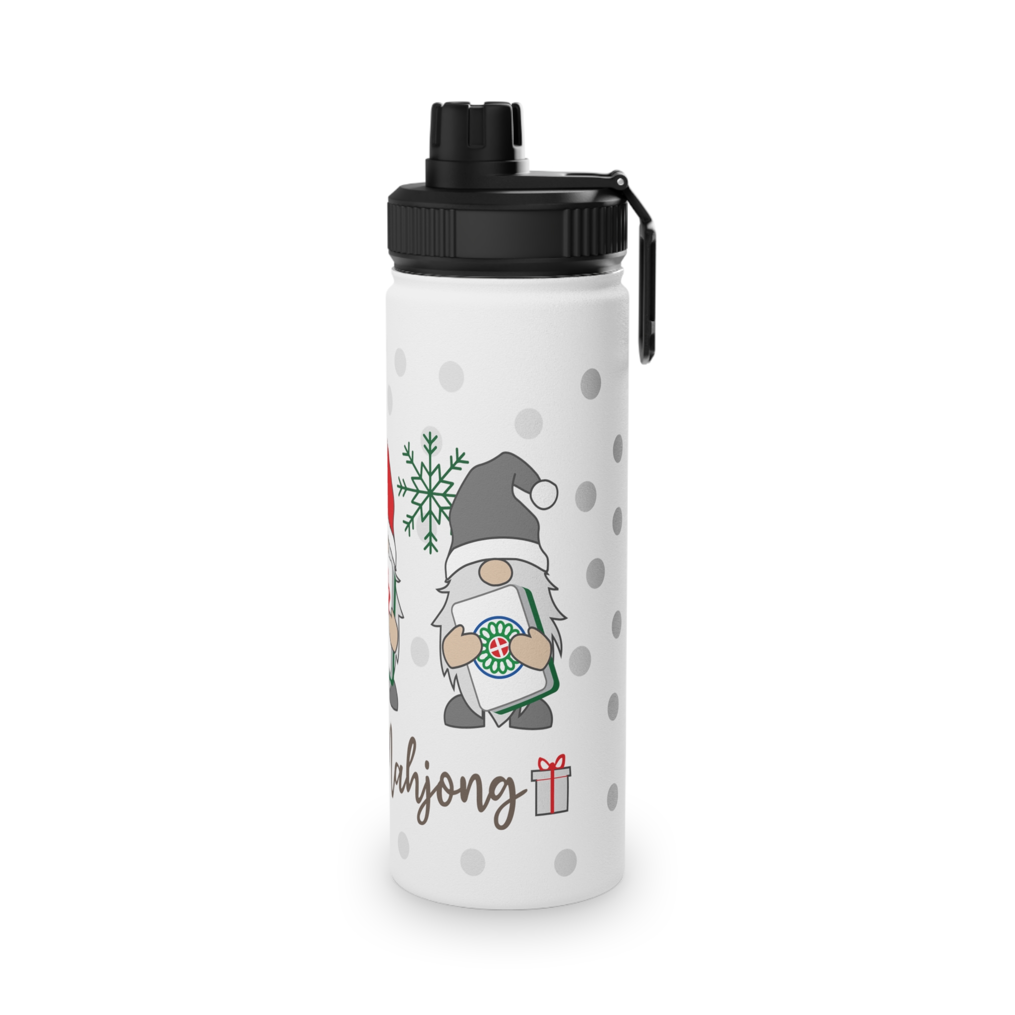 Merry Mahjong Stainless Steel Water Bottle | Holiday Gnome Sports Bottle - Image 8