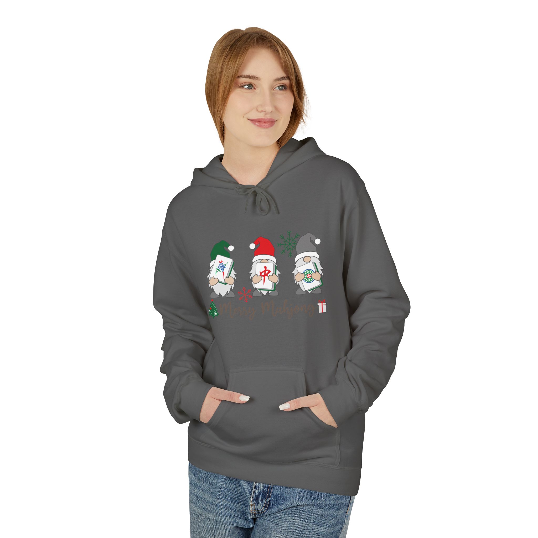 Merry Mahjong Santa Hoodie | Cute Holiday Gnome Christmas Pullover - Image 49